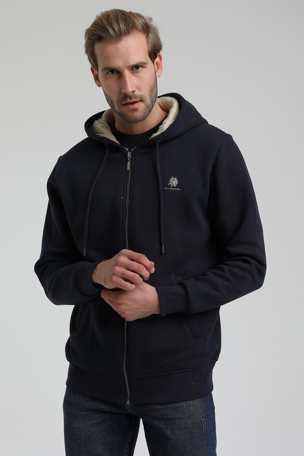New World Polo Kapşonlu Lacivert Slim Fit Sweatshirt 22FWM64040
