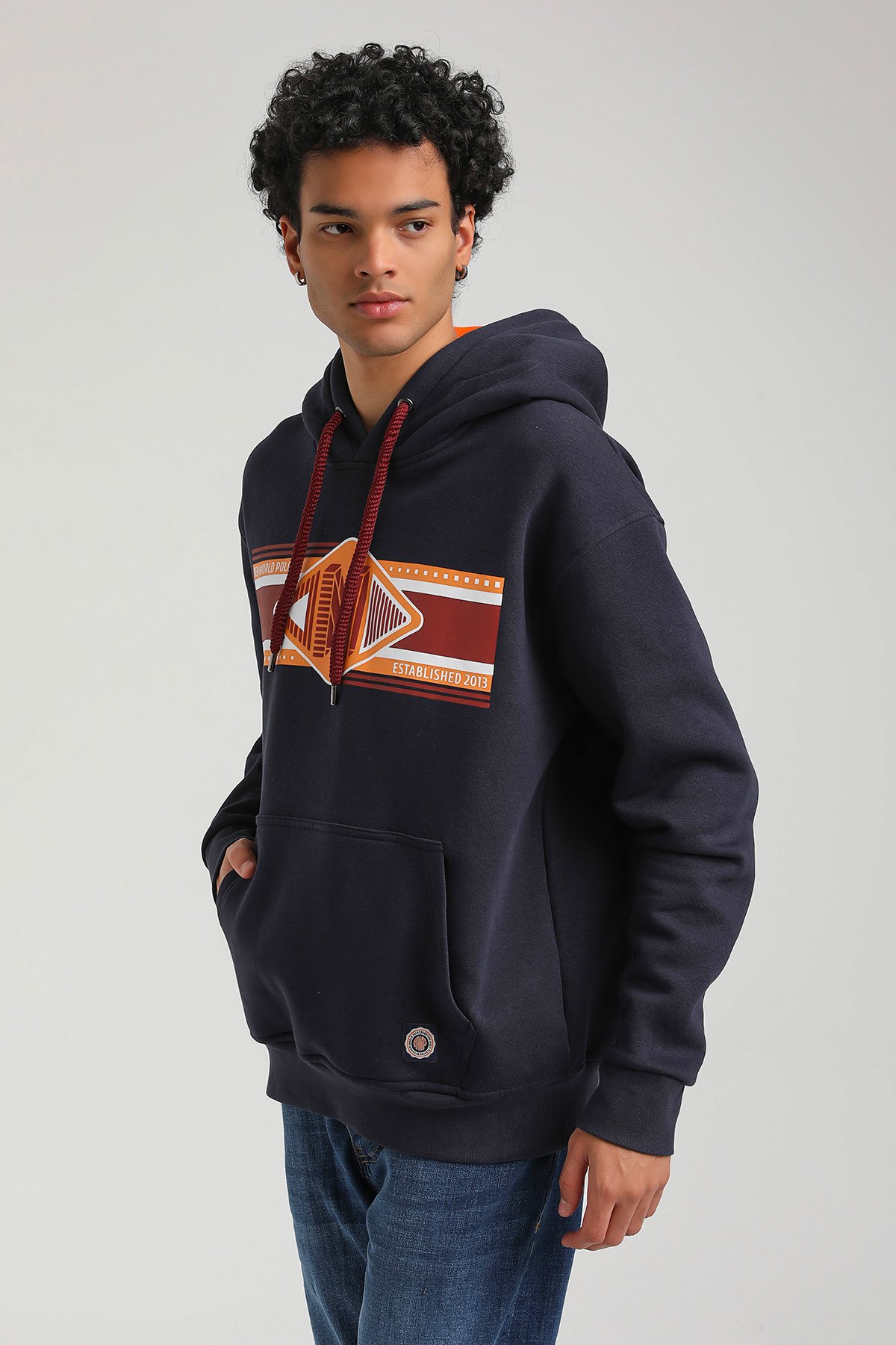 New World Polo Kapşonlu Lacivert Slim Fit Hoodie 23FWM64055
