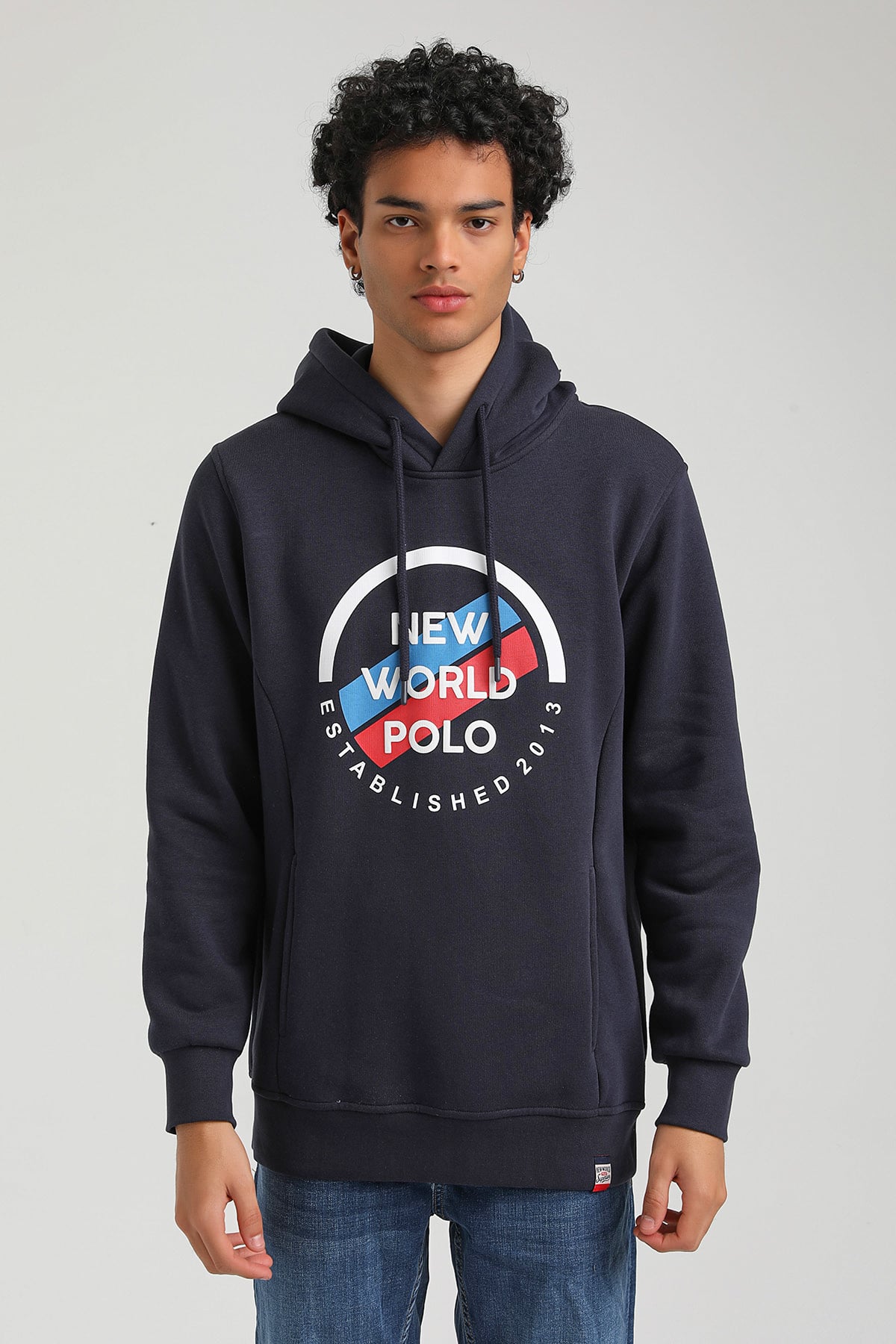 New World Polo Kapşonlu Lacivert Slim Fit Hoodie 23FWM64049