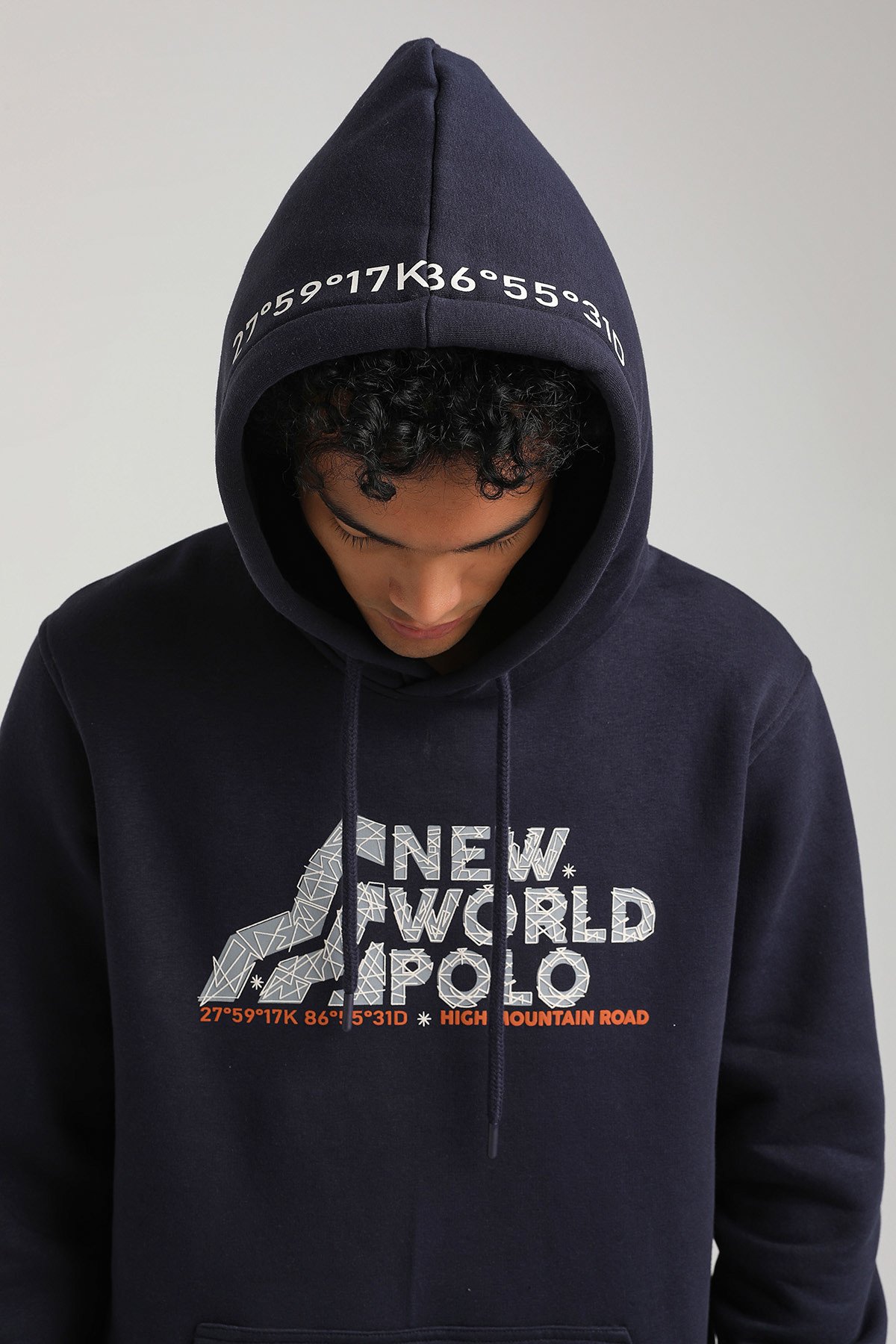 New World Polo Kapşonlu Lacivert Slim Fit Hoodie 23FWM64051