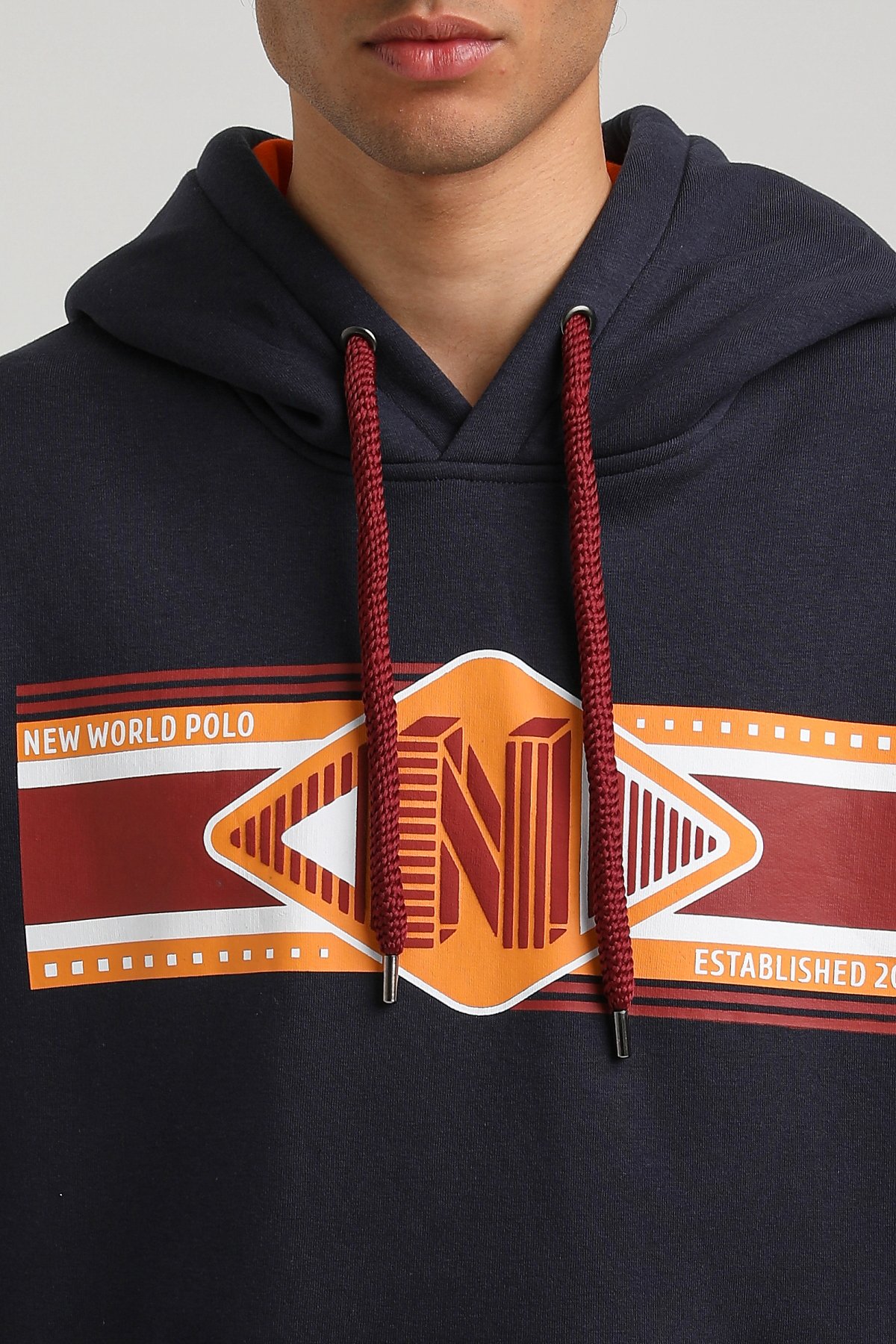 New World Polo Kapşonlu Lacivert Slim Fit Hoodie 23FWM64055