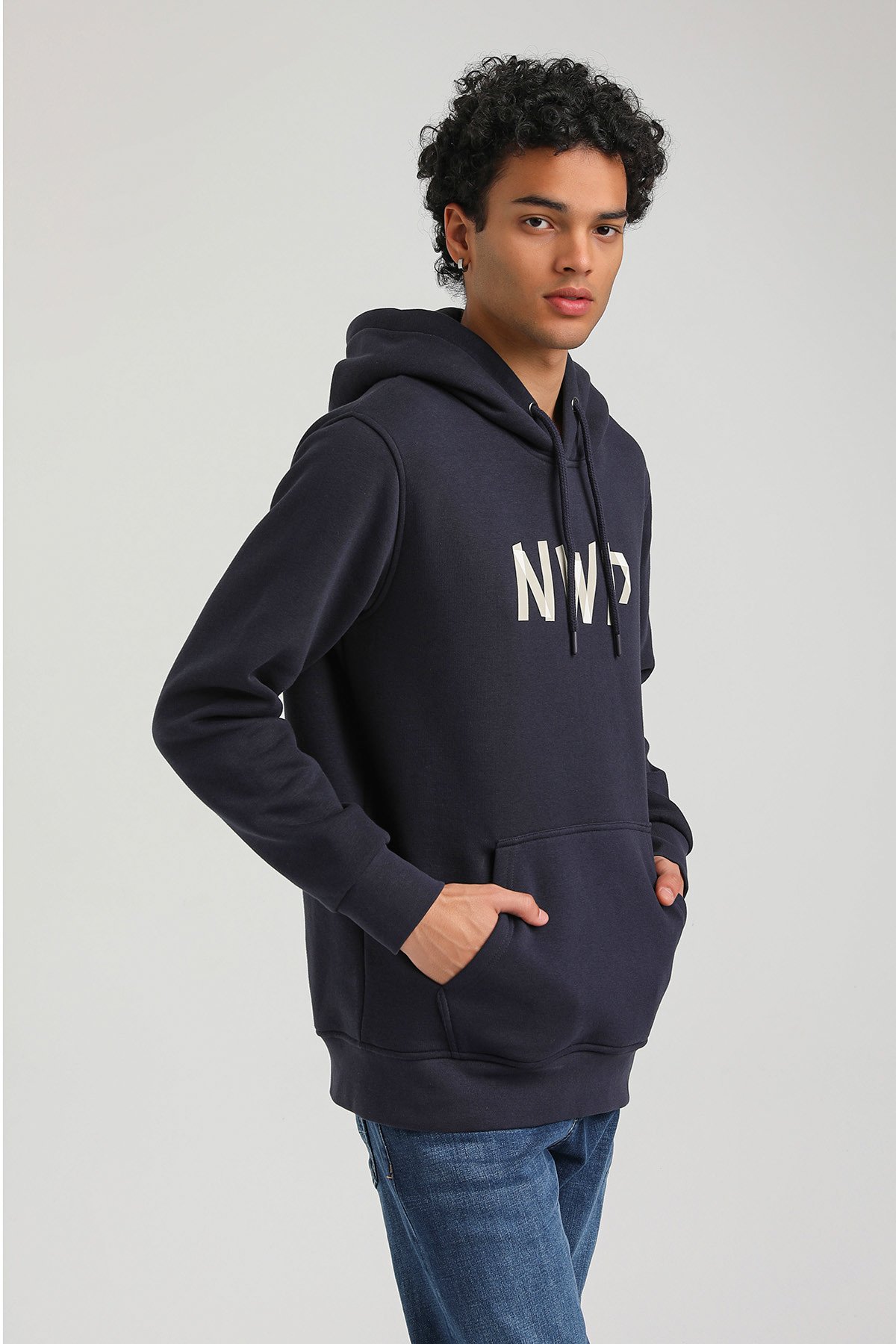 New World Polo Kapşonlu Lacivert Slim Fit Hoodie 23FWM64053