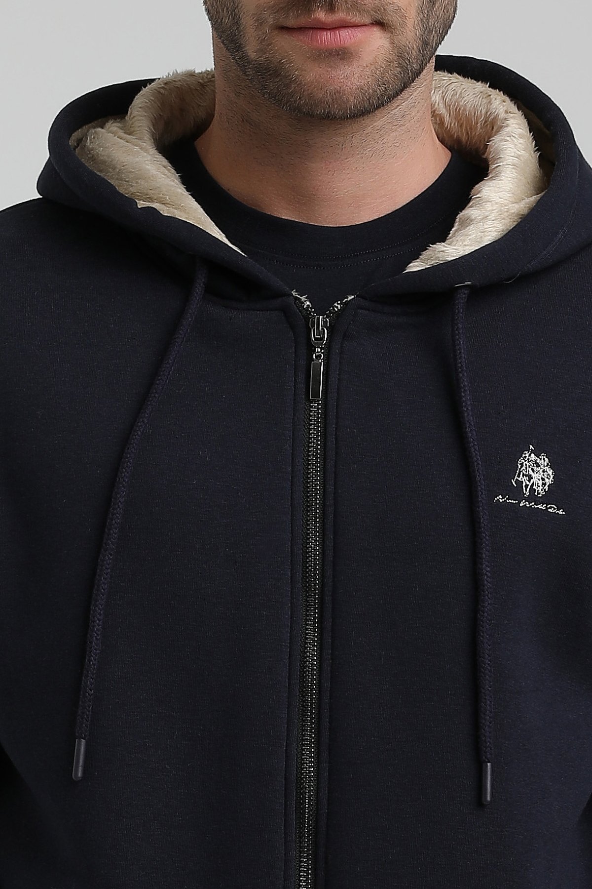New World Polo Kapşonlu Lacivert Slim Fit Sweatshirt 22FWM64040