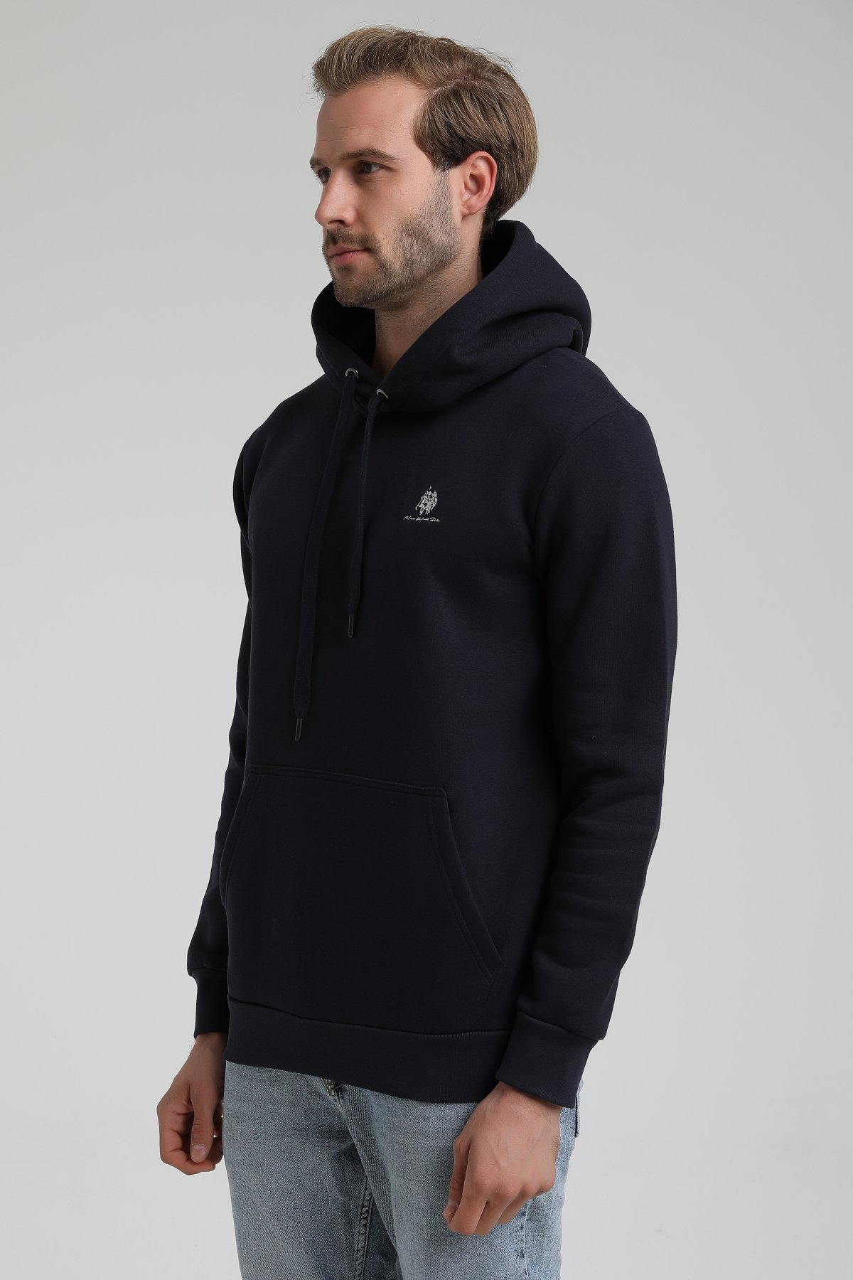 New World Polo Kapşonlu Lacivert Slim Fit Sweatshirt 22FWM64013