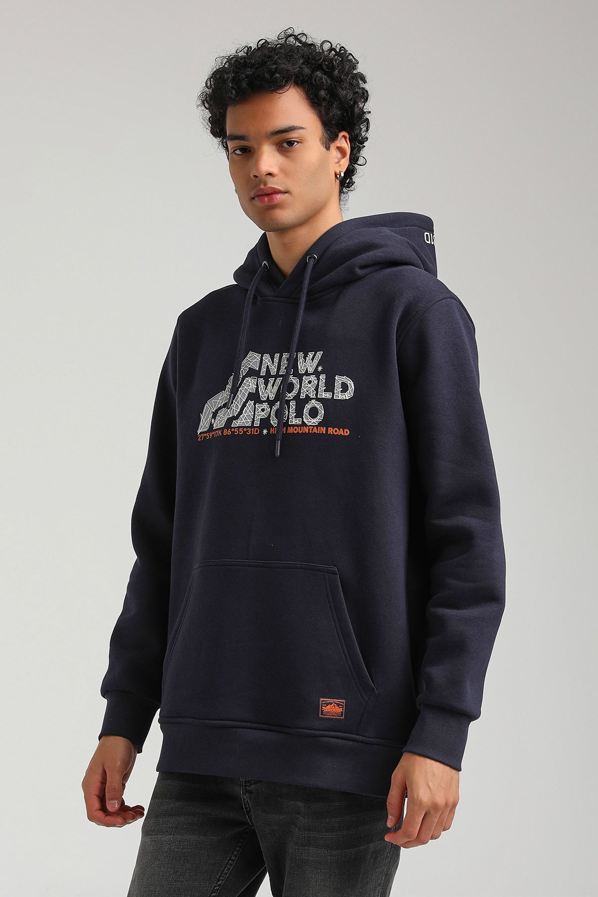 New World Polo Kapşonlu Lacivert Slim Fit Hoodie 23FWM64051