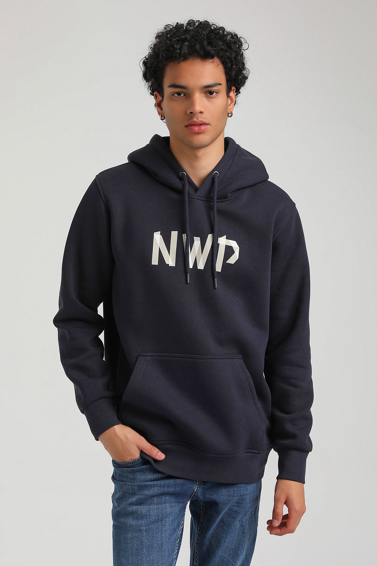 New World Polo Kapşonlu Lacivert Slim Fit Hoodie 23FWM64053