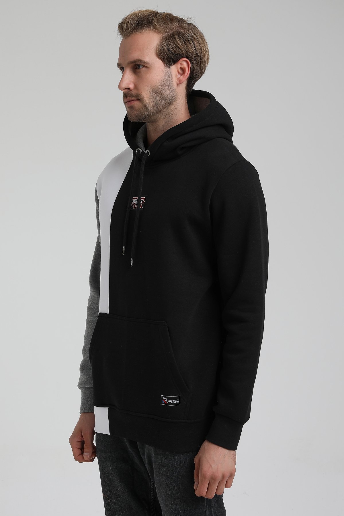 New World Polo Kapşonlu Siyah Slim Fit Sweatshirt 22FWM64033