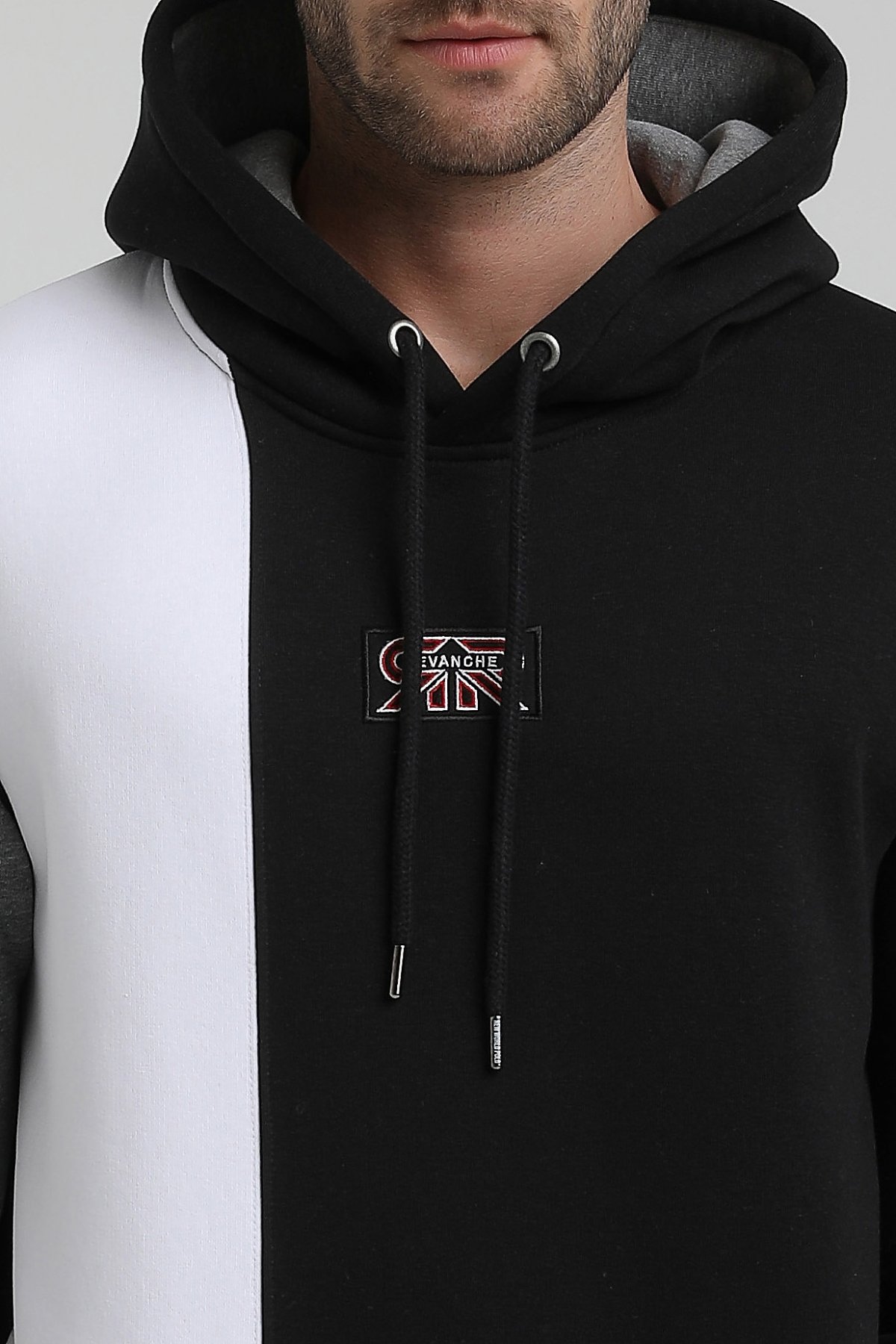 New World Polo Kapşonlu Siyah Slim Fit Sweatshirt 22FWM64033