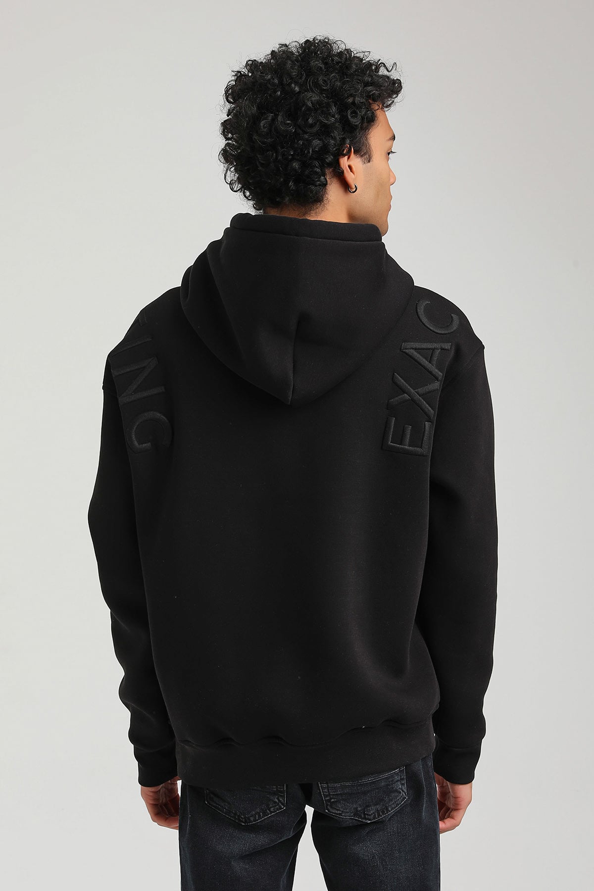 New World Polo Kapşonlu Siyah Slim Fit Hoodie 23FWM64048