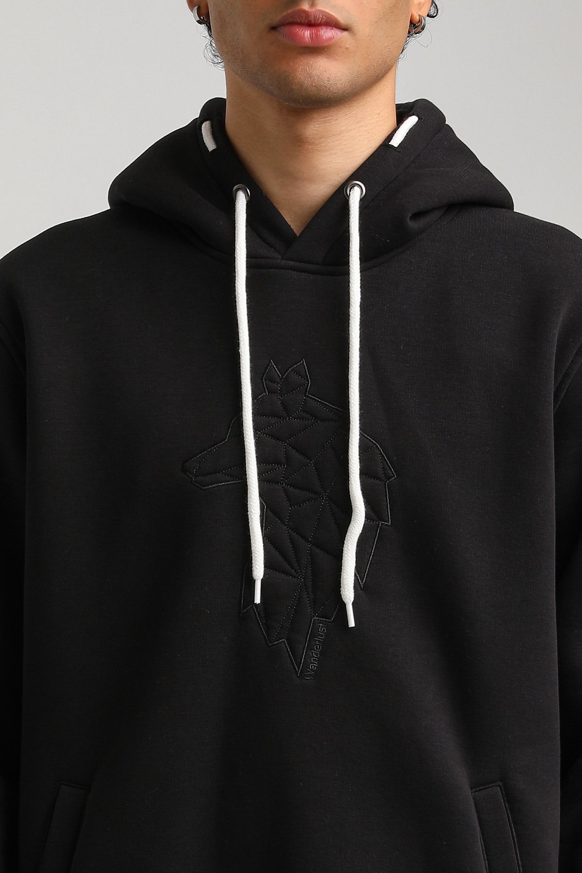 New World Polo Kapşonlu Siyah Slim Fit Hoodie 23FWM64041