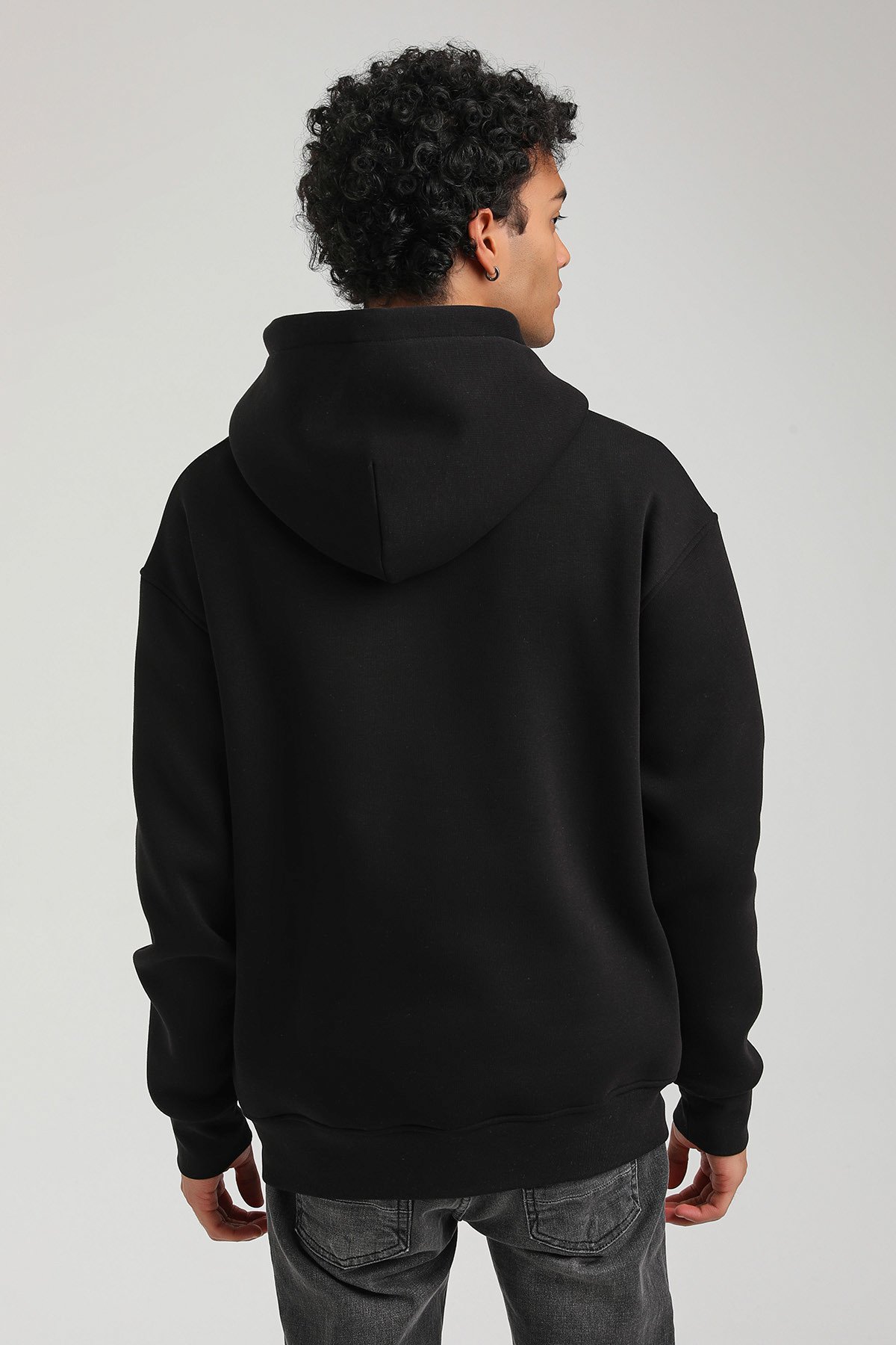 New World Polo Kapşonlu Siyah Slim Fit Hoodie 23FWM64057