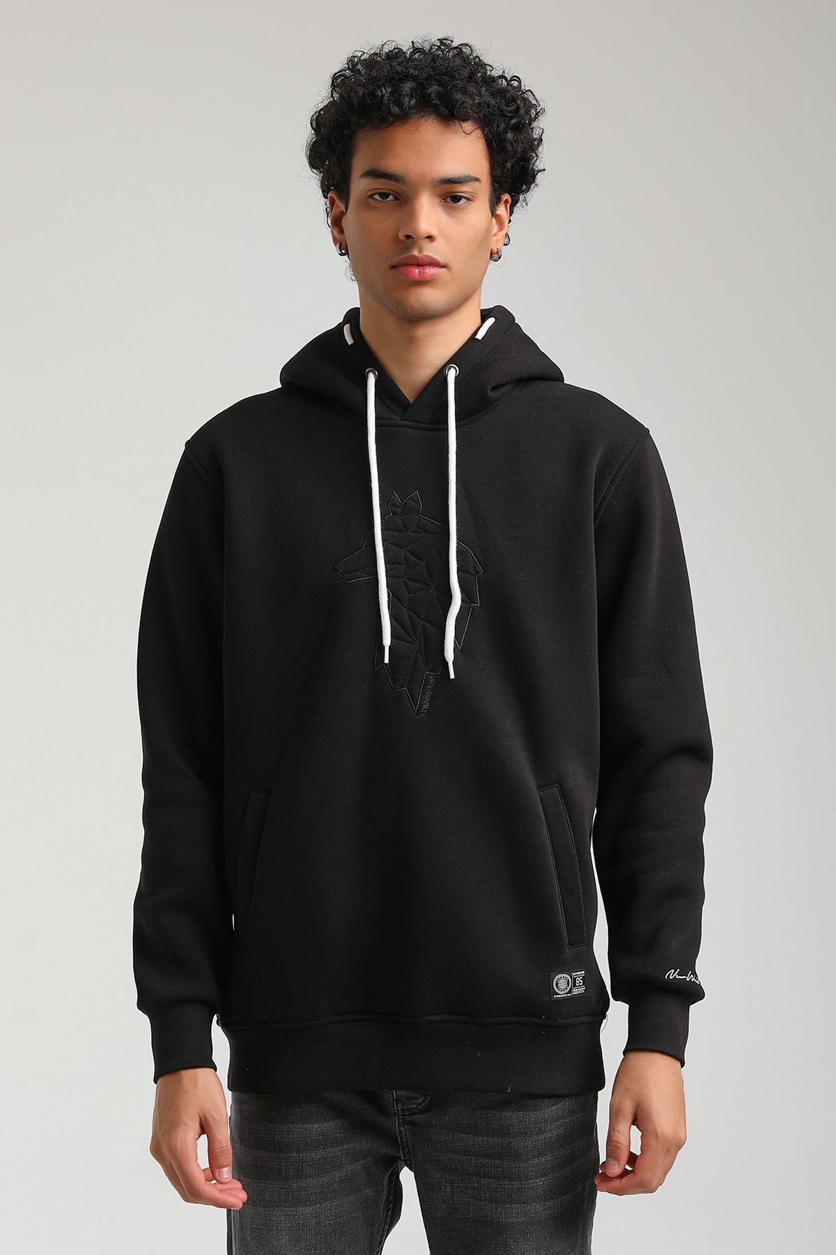 New World Polo Kapşonlu Siyah Slim Fit Hoodie 23FWM64041