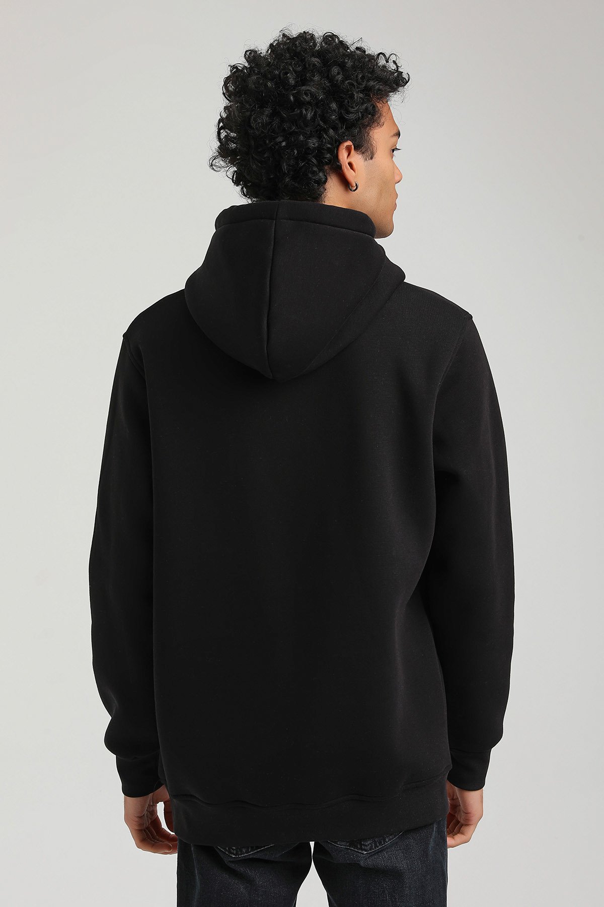 New World Polo Kapşonlu Siyah Slim Fit Hoodie 23FWM64052