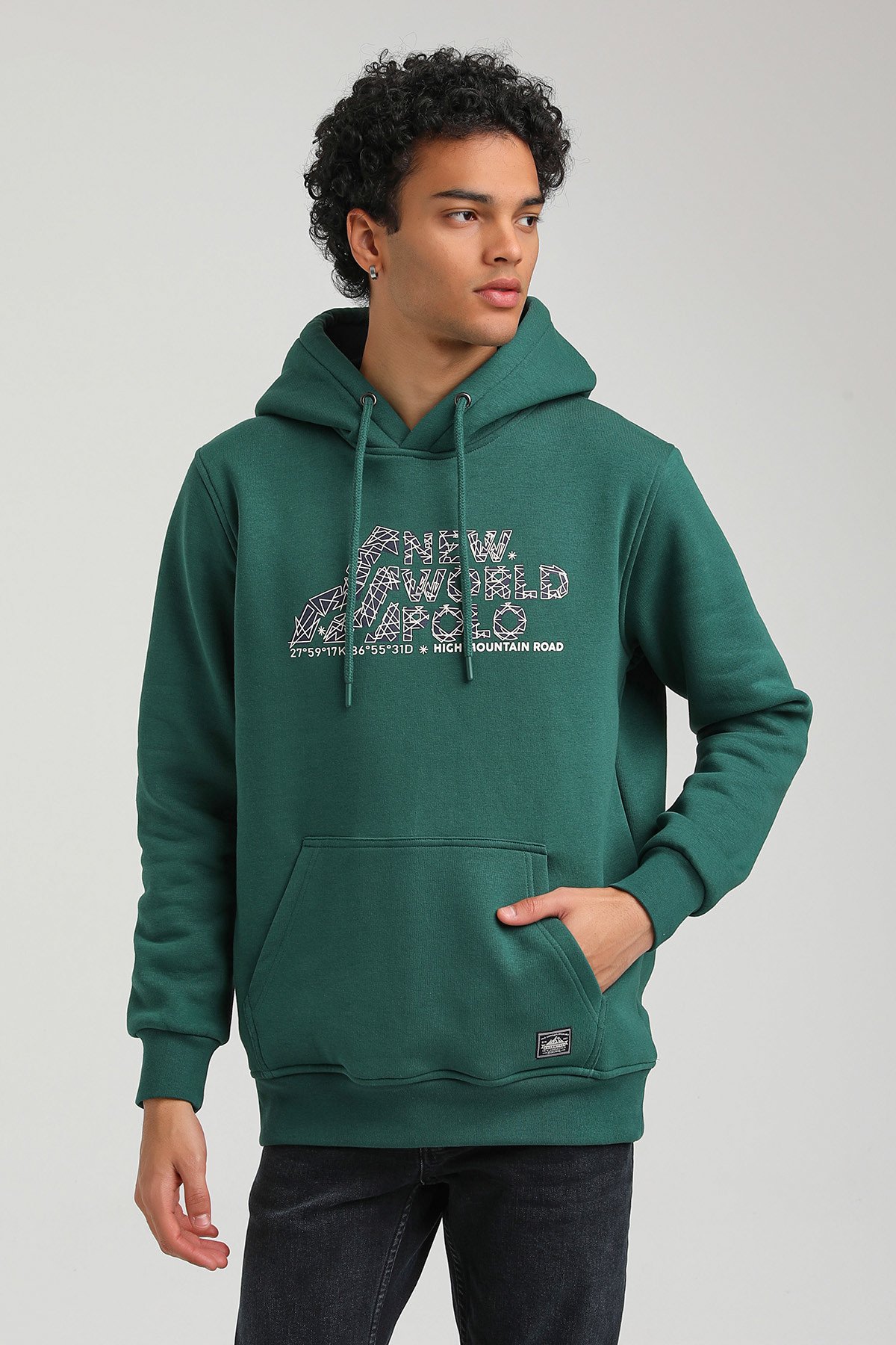 New World Polo Kapşonlu Yeşil Slim Fit Hoodie 23FWM64051