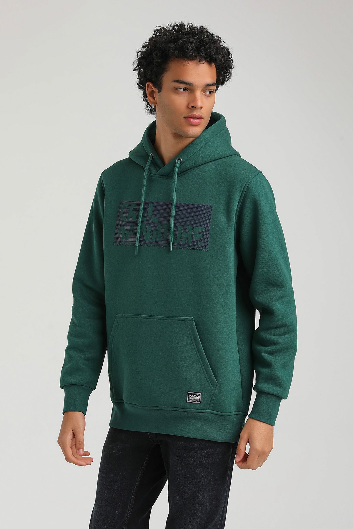 New World Polo Kapşonlu Yeşil Slim Fit Hoodie 23FWM64045