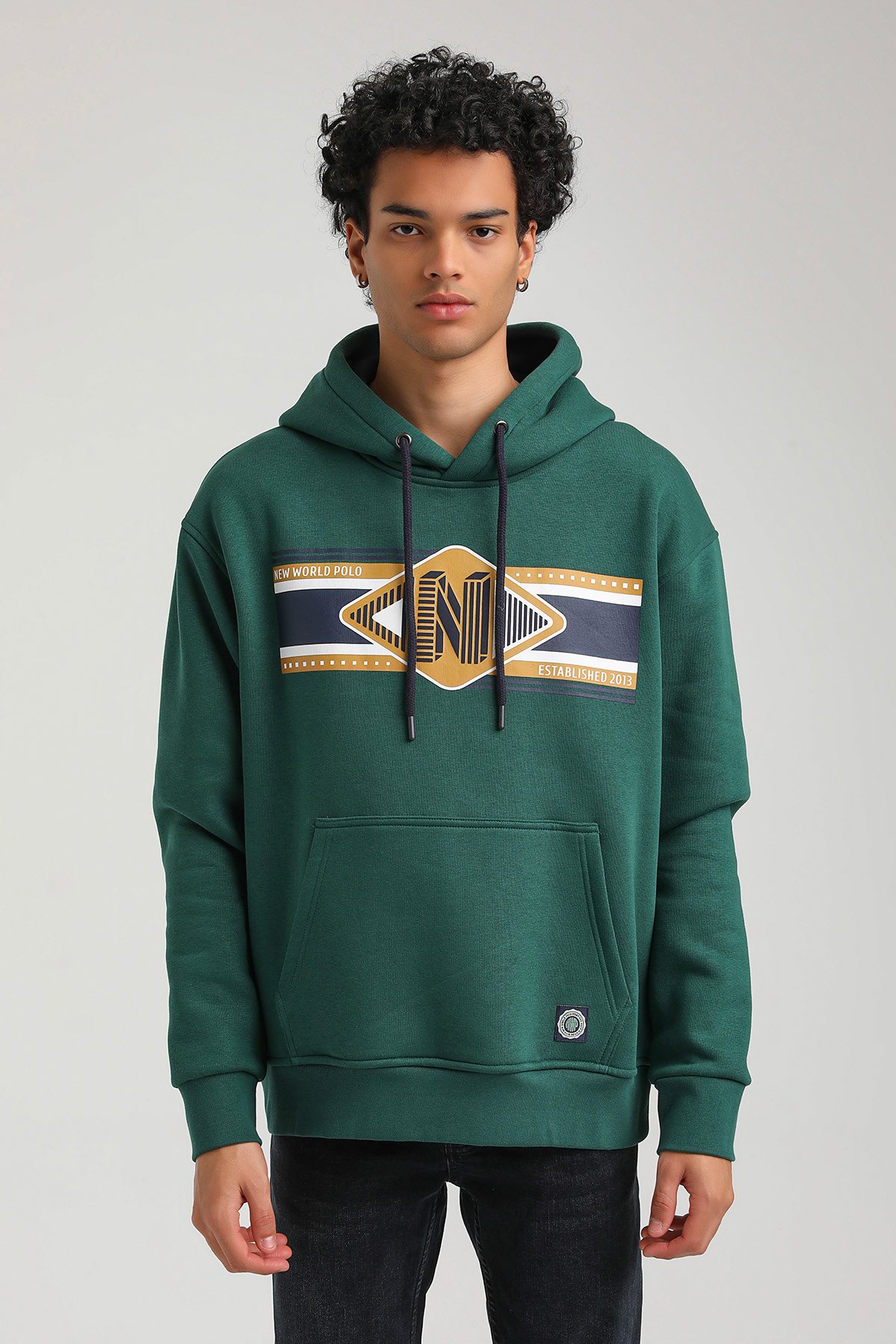 New World Polo Kapşonlu Yeşil Slim Fit Hoodie 23FWM64055