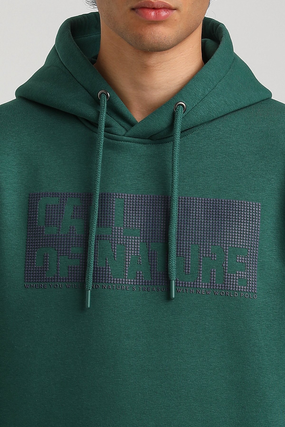 New World Polo Kapşonlu Yeşil Slim Fit Hoodie 23FWM64045