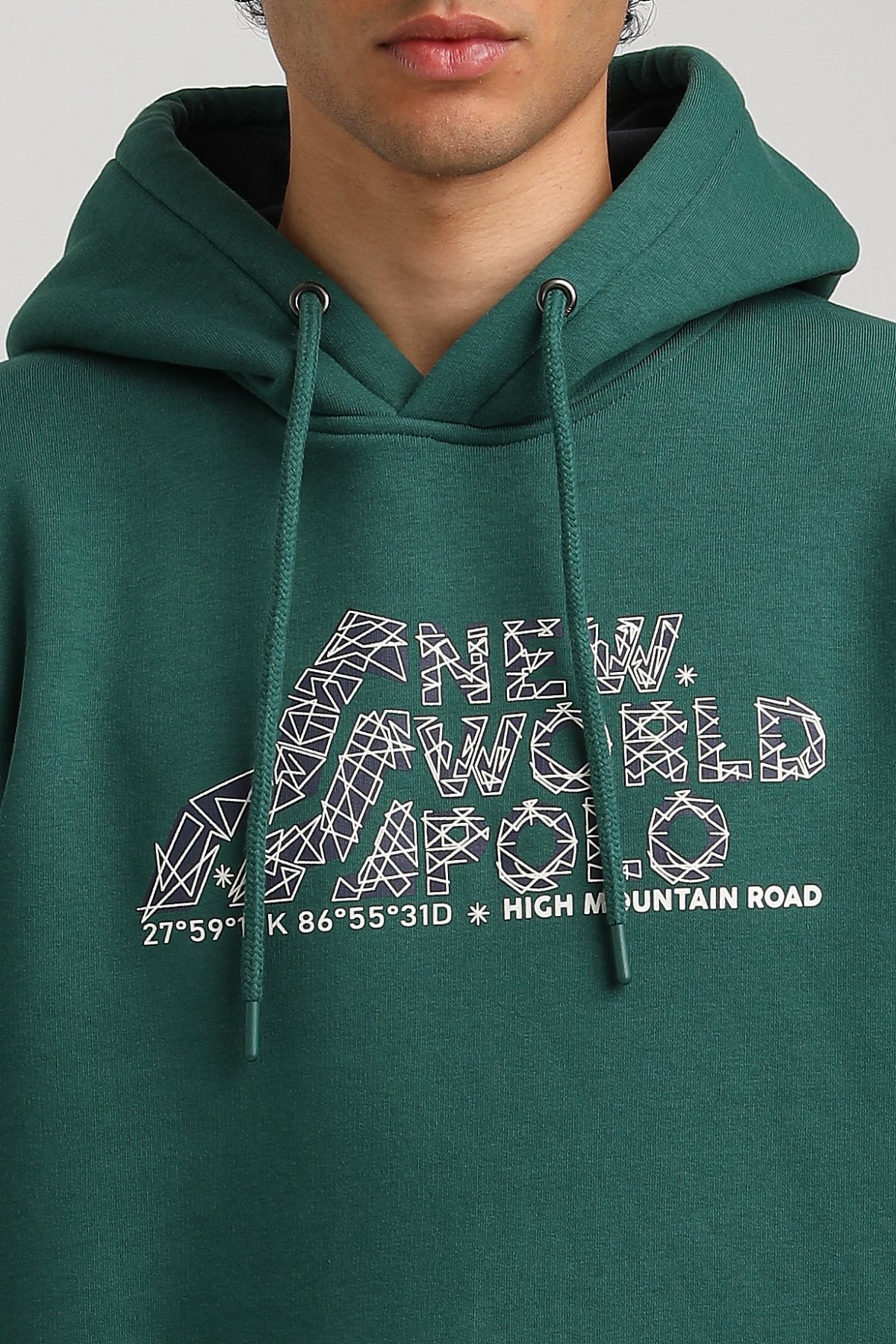 New World Polo Kapşonlu Yeşil Slim Fit Hoodie 23FWM64051