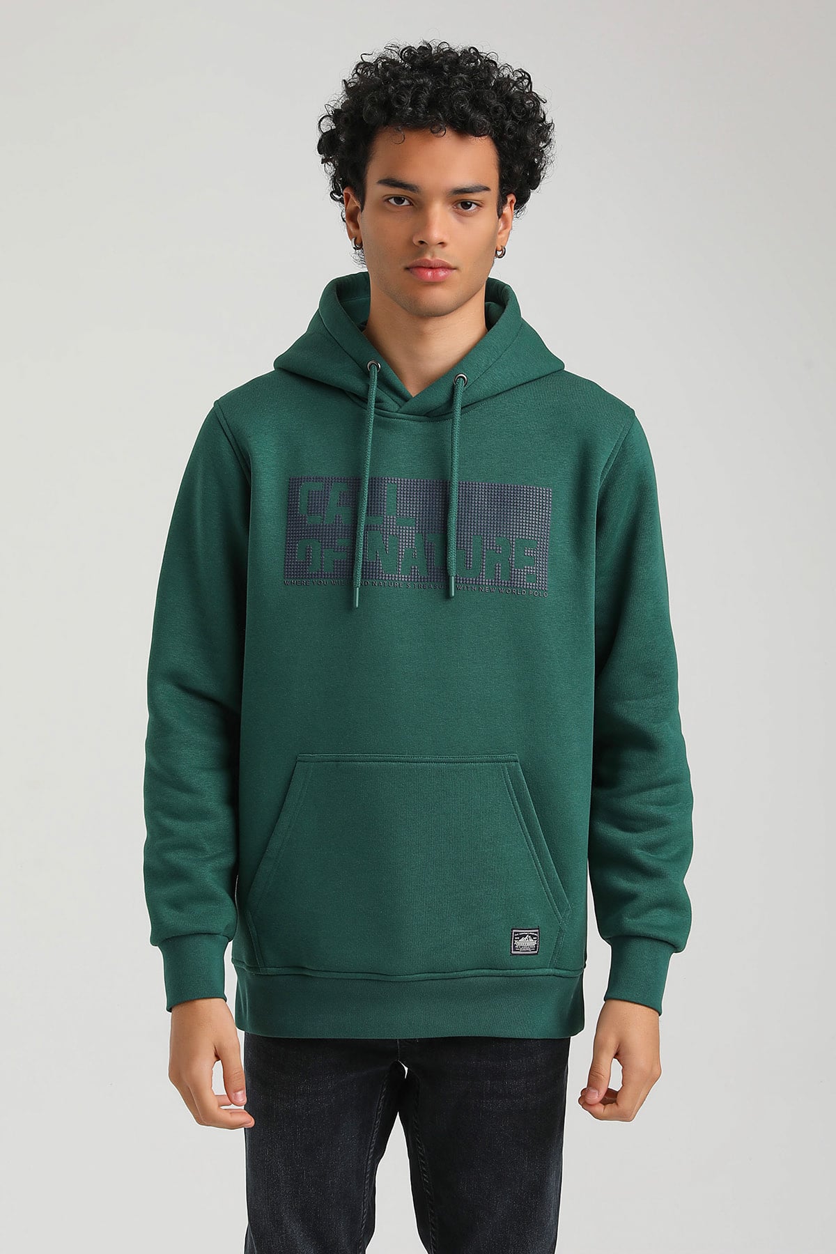 New World Polo Kapşonlu Yeşil Slim Fit Hoodie 23FWM64045