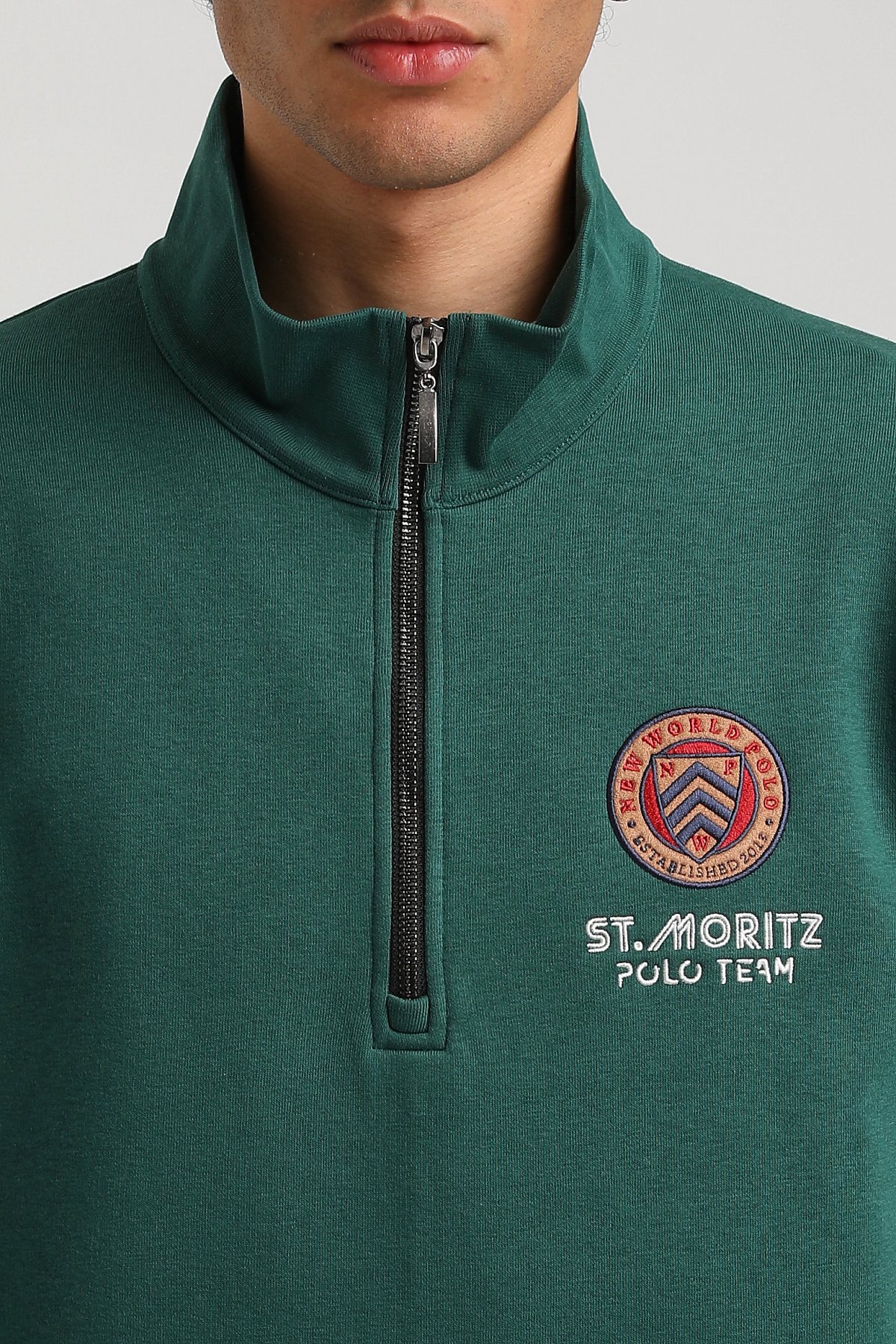 New World Polo Kapşonlu Yeşil Slim Fit Hoodie 23FWM64064