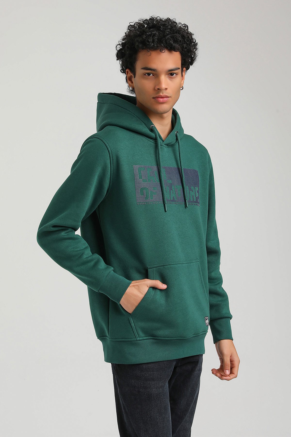 New World Polo Kapşonlu Yeşil Slim Fit Hoodie 23FWM64045