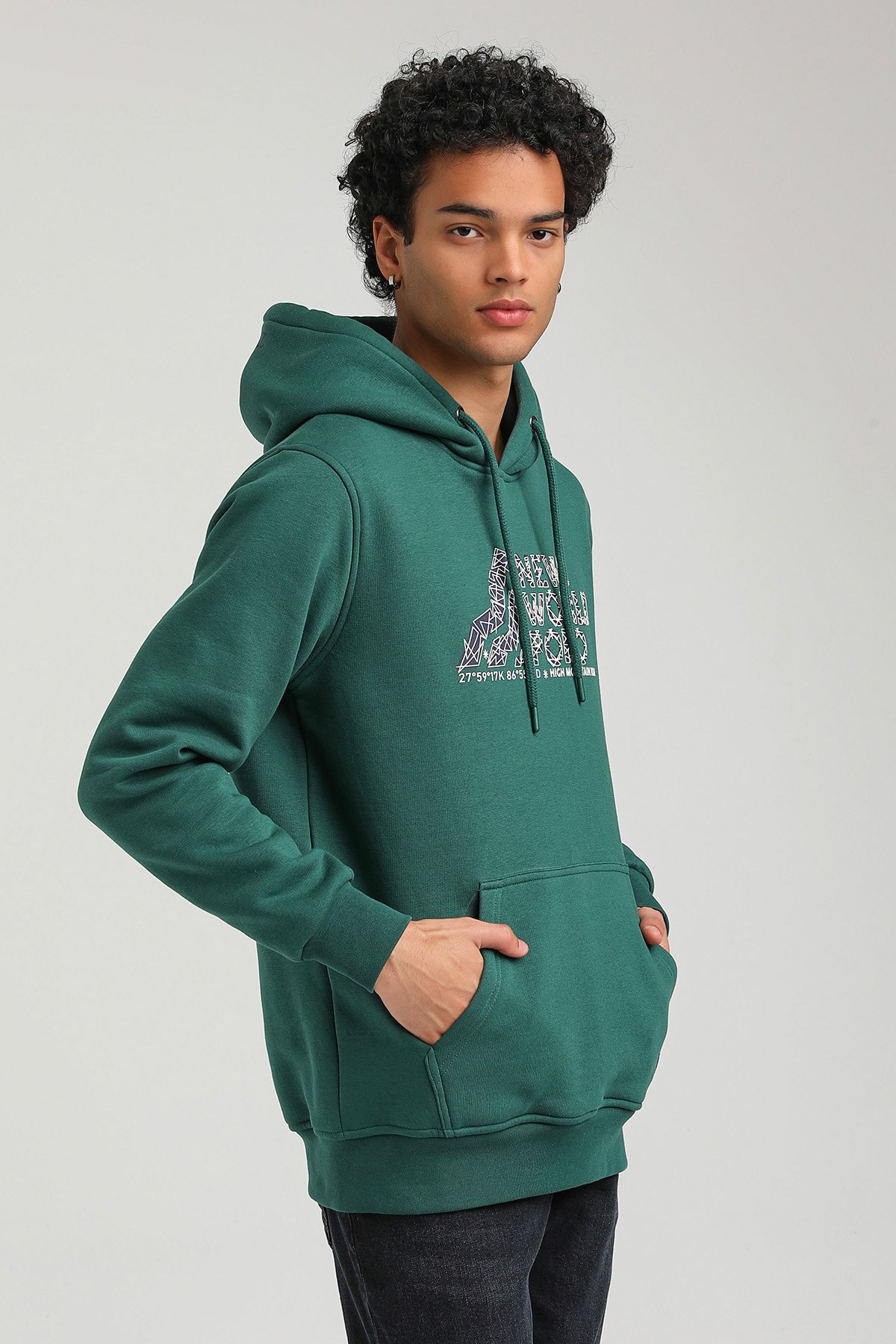 New World Polo Kapşonlu Yeşil Slim Fit Hoodie 23FWM64051