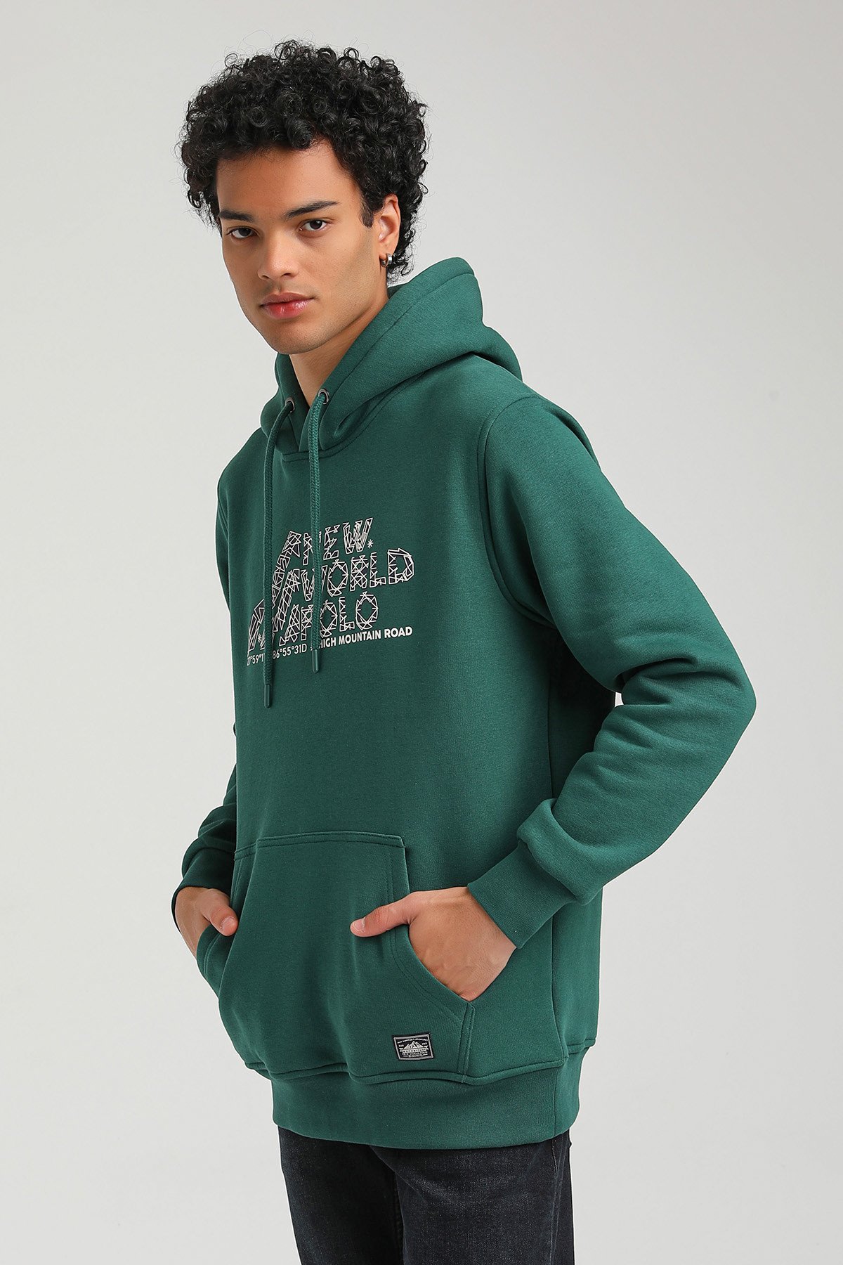New World Polo Kapşonlu Yeşil Slim Fit Hoodie 23FWM64051