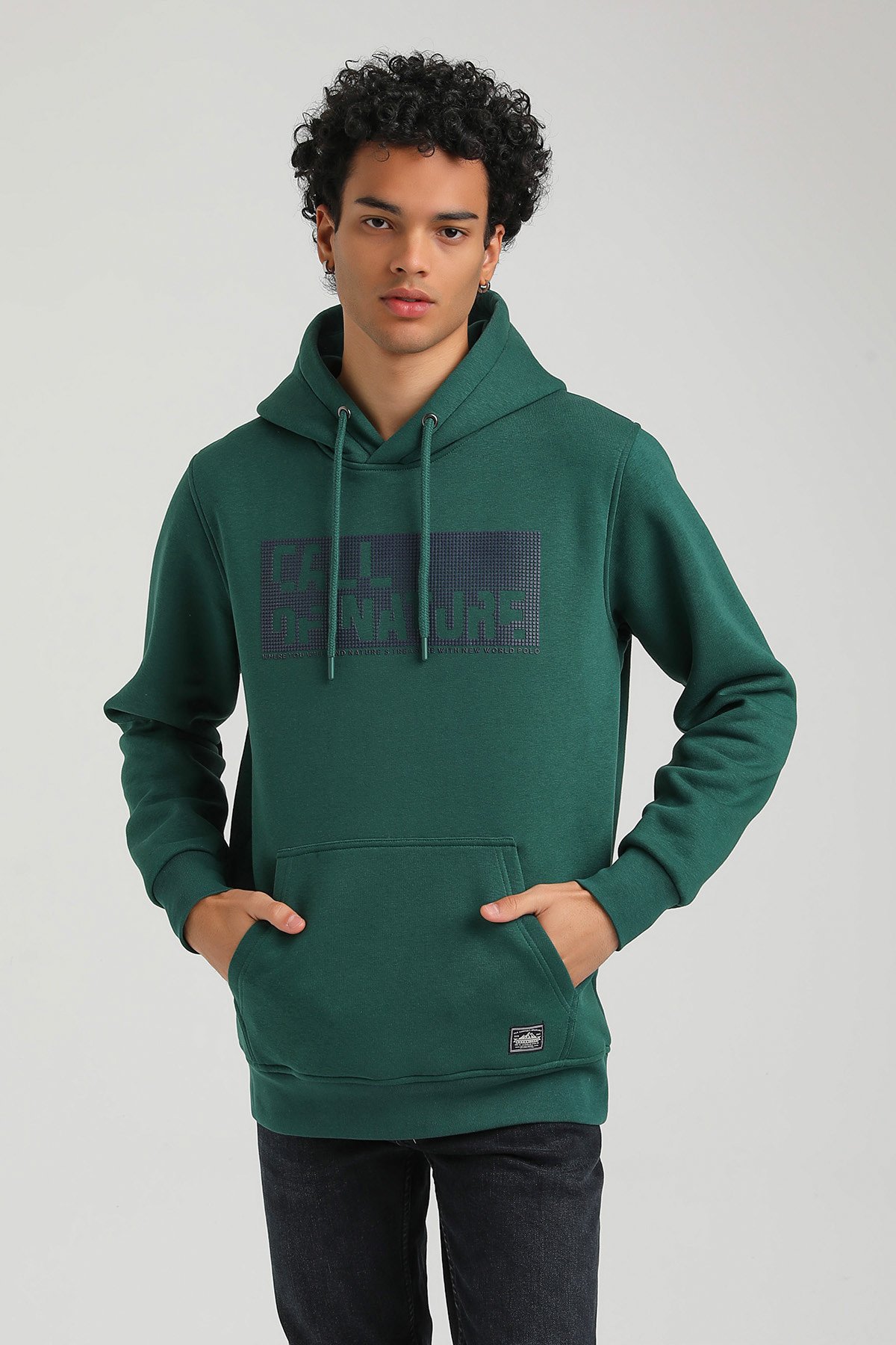 New World Polo Kapşonlu Yeşil Slim Fit Hoodie 23FWM64045