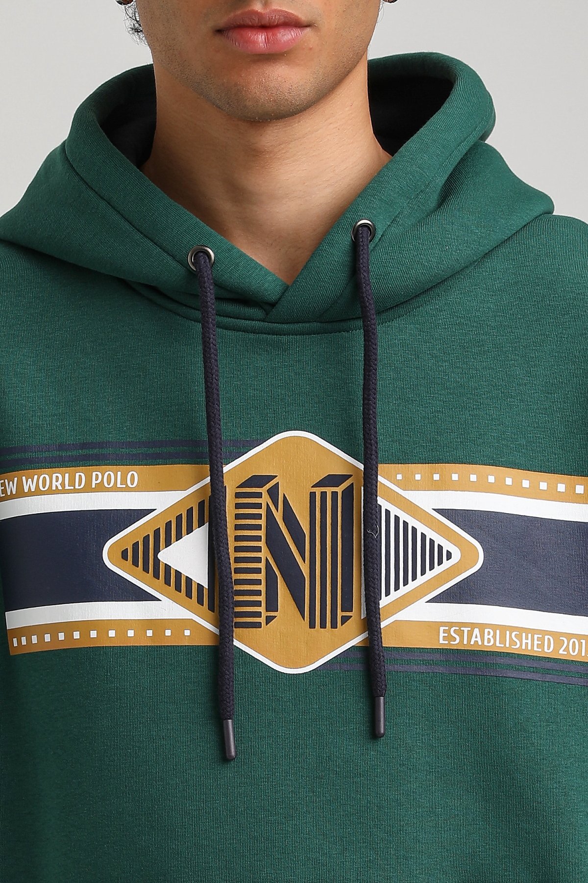 New World Polo Kapşonlu Yeşil Slim Fit Hoodie 23FWM64055