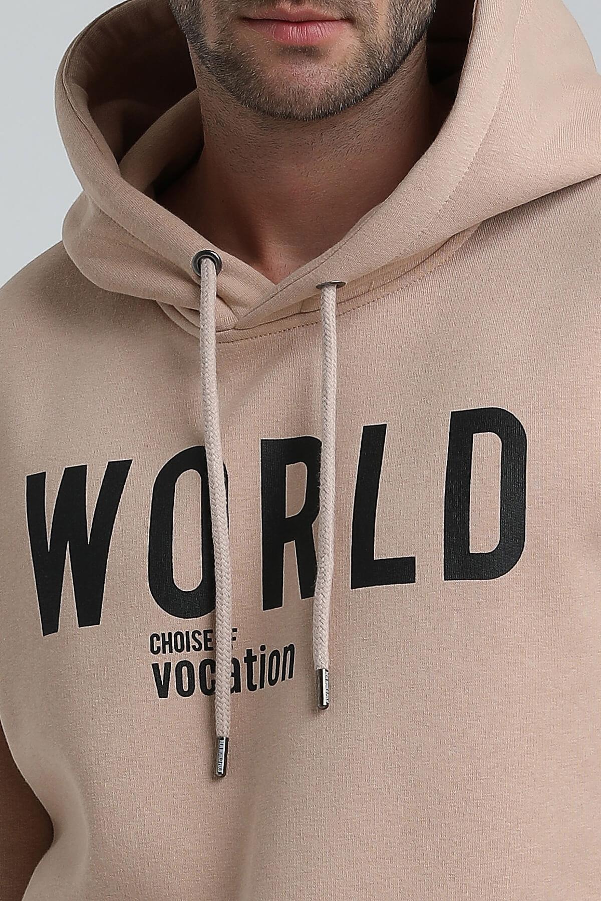 New World Polo Kapüşonlu Bej Slim Fit Hoodie 22FWM64035