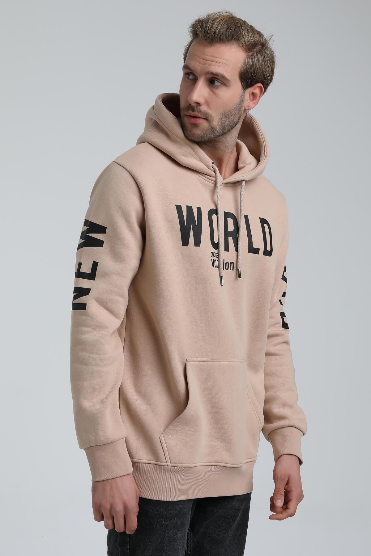 New World Polo Kapüşonlu Bej Slim Fit Hoodie 22FWM64035