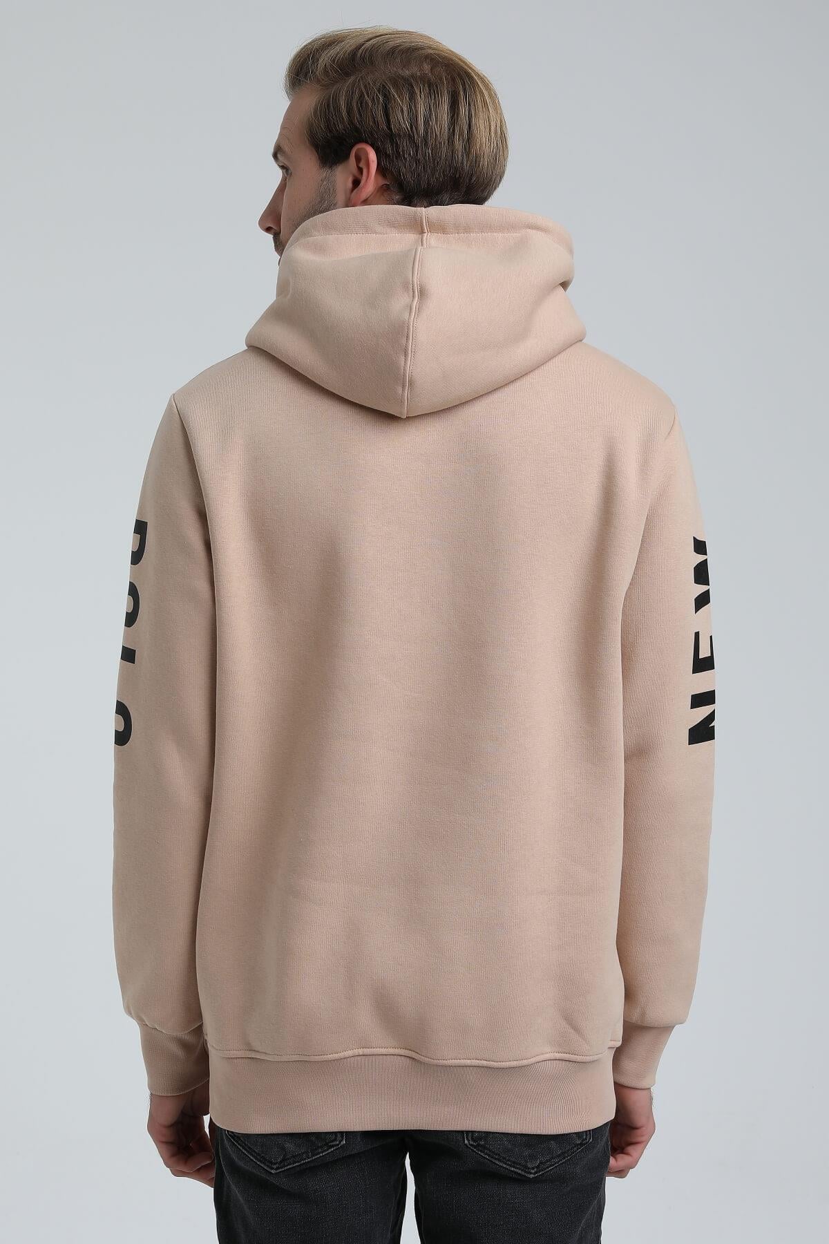 New World Polo Kapüşonlu Bej Slim Fit Hoodie 22FWM64035