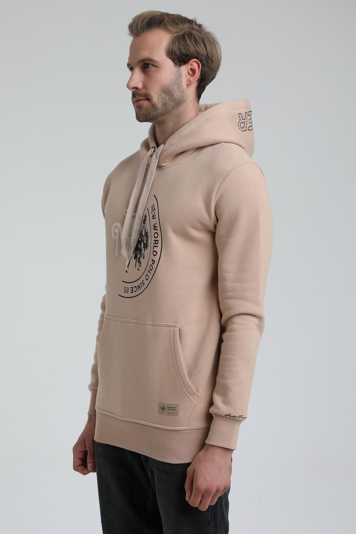 New World Polo Kapüşonlu Bej Slim Fit Hoodie 22FWM64030