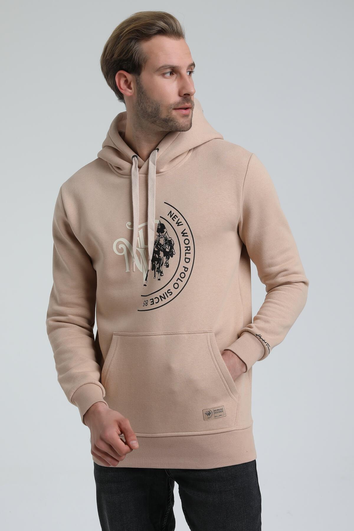 New World Polo Kapüşonlu Bej Slim Fit Hoodie 22FWM64030