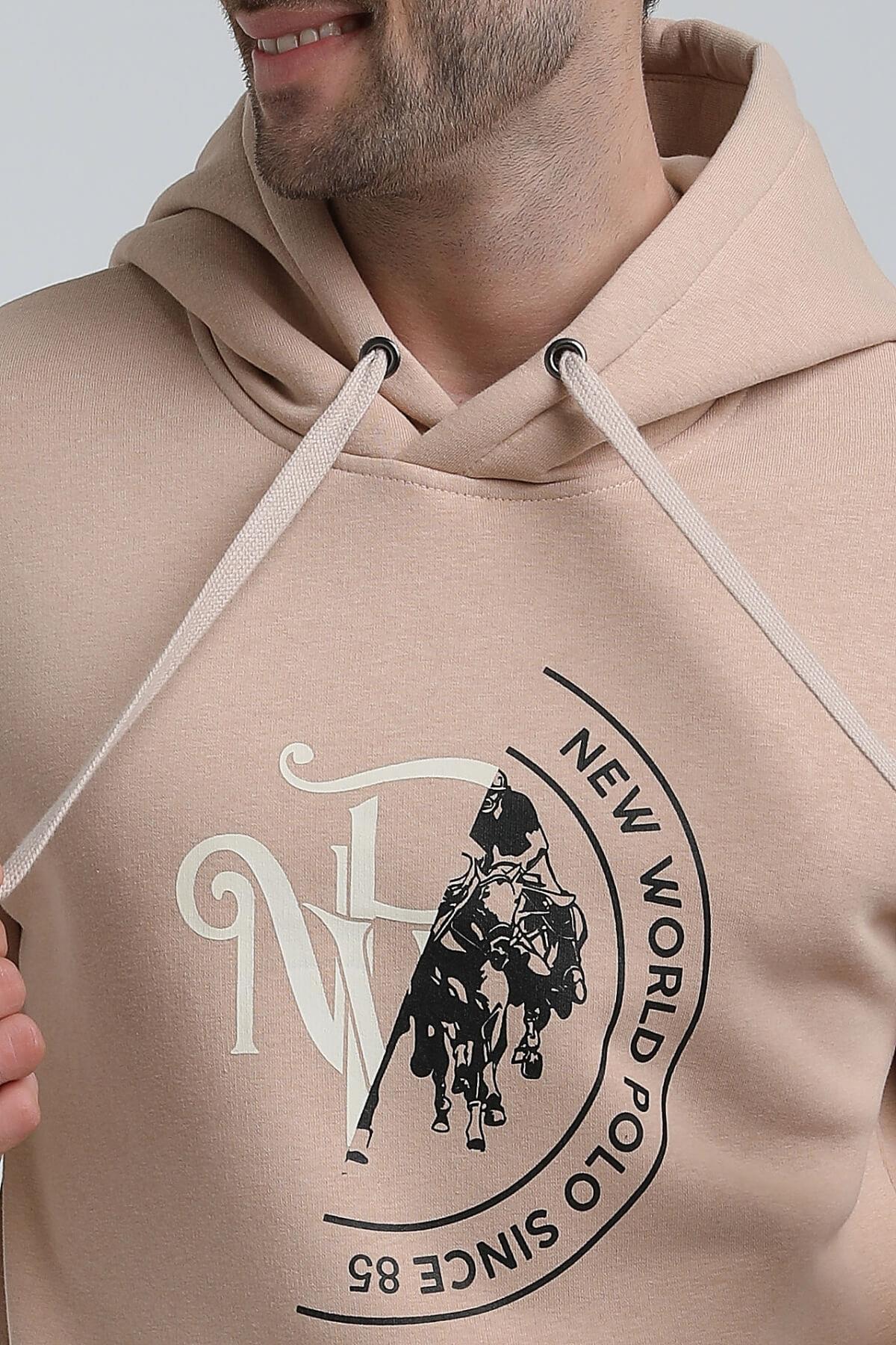 New World Polo Kapüşonlu Bej Slim Fit Hoodie 22FWM64030