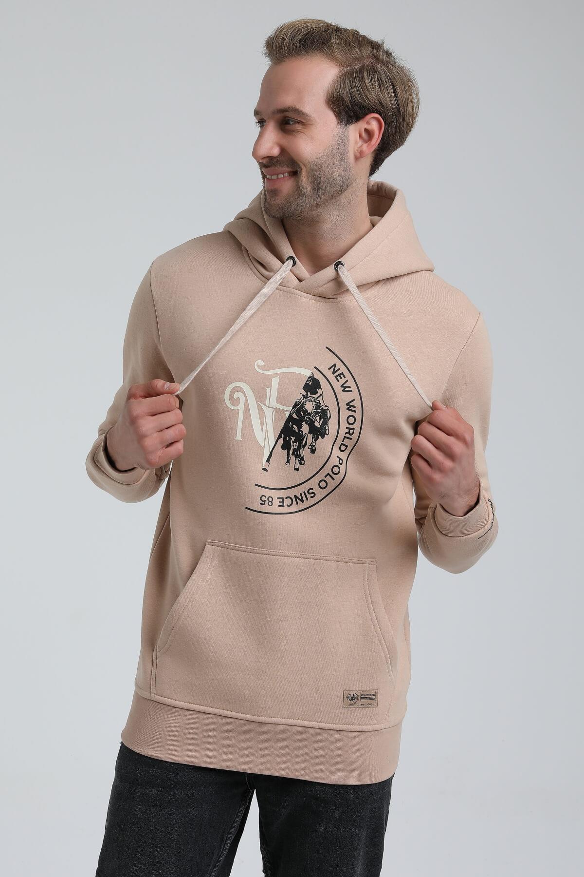 New World Polo Kapüşonlu Bej Slim Fit Hoodie 22FWM64030