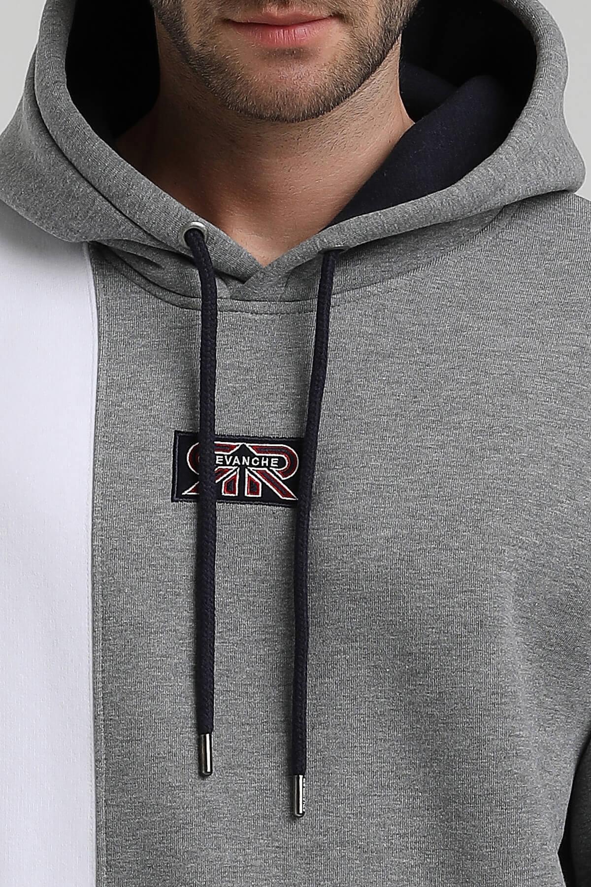 New World Polo Kapüşonlu Gri Slim Fit Hoodie 22FWM64033