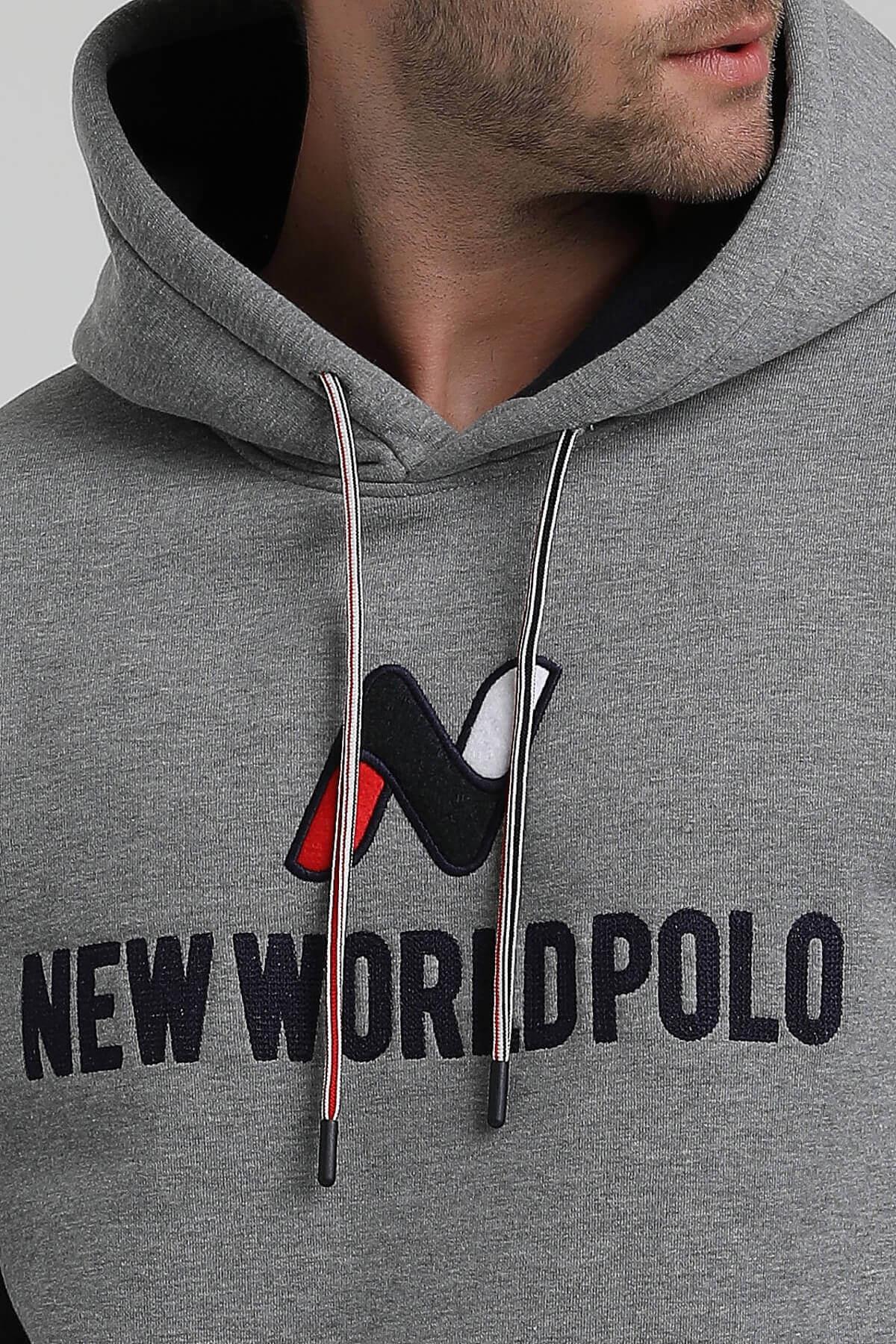 New World Polo Kapüşonlu Gri Slim Fit Hoodie 22FWM64032