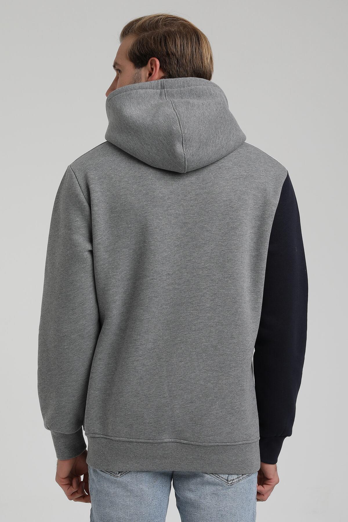New World Polo Kapüşonlu Gri Slim Fit Hoodie 22FWM64033