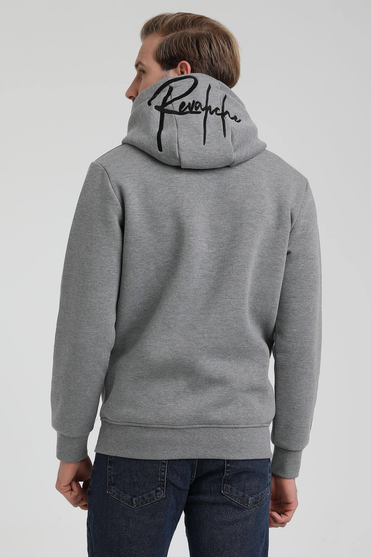 New World Polo Kapüşonlu Gri Slim Fit Hoodie 22FWM64034