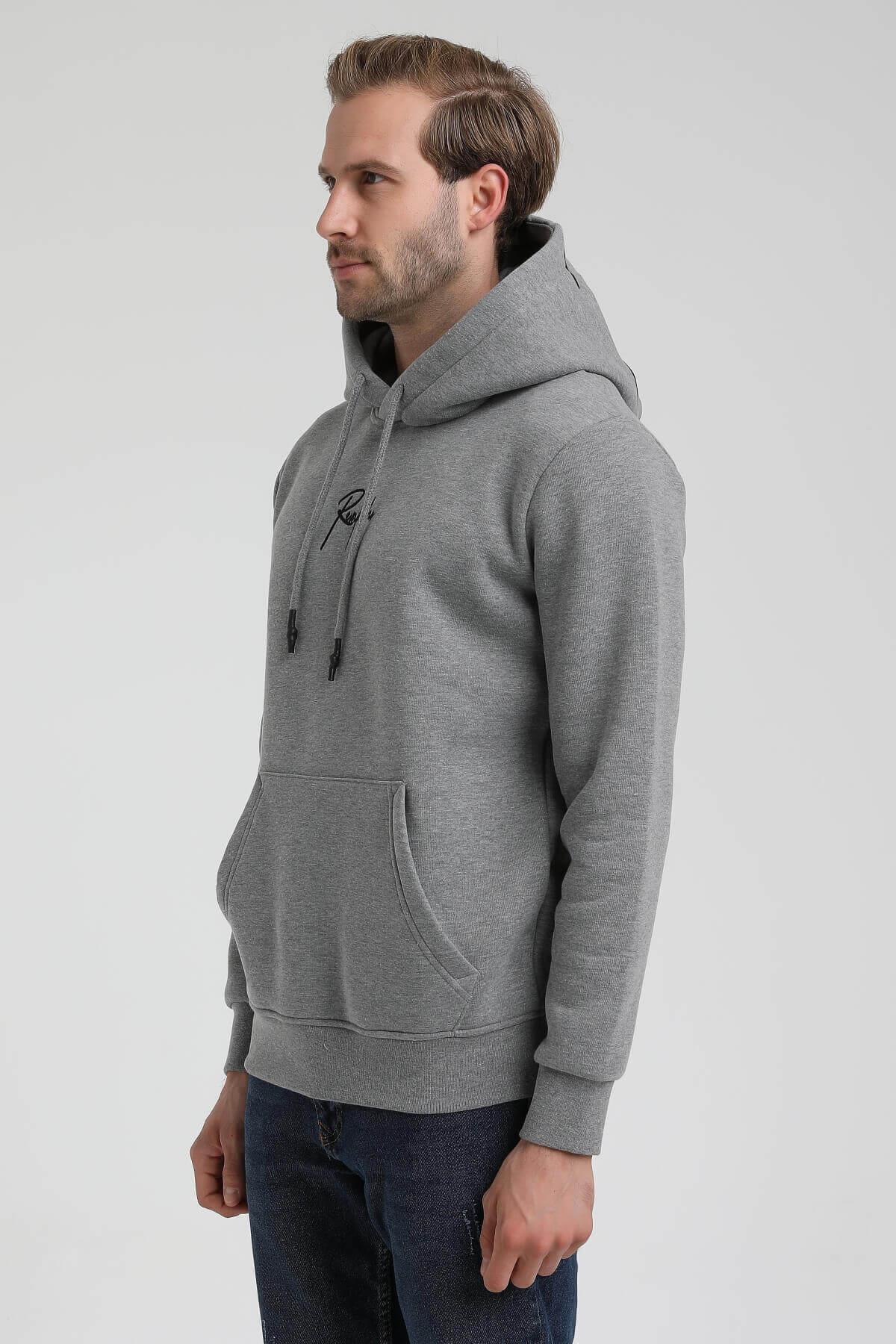 New World Polo Kapüşonlu Gri Slim Fit Hoodie 22FWM64034