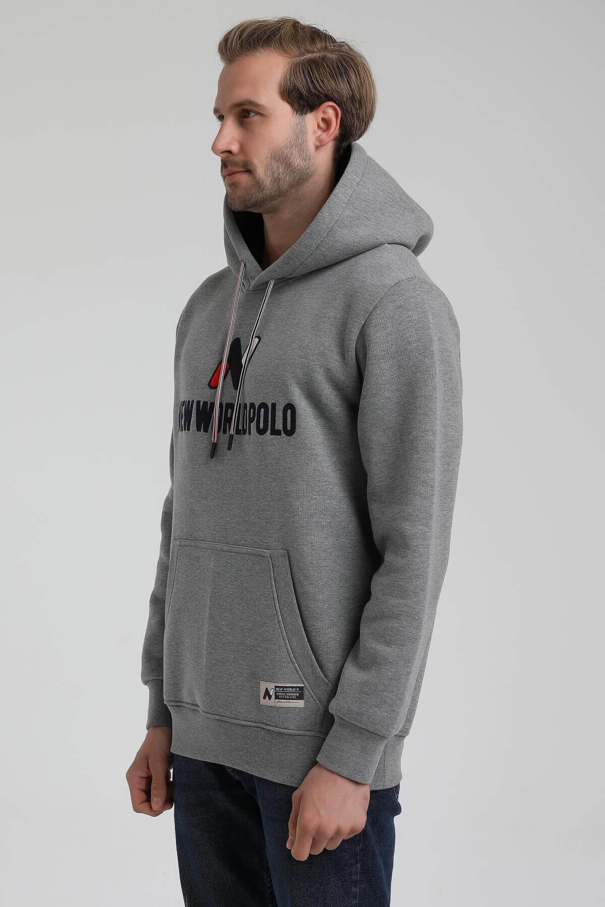 New World Polo Kapüşonlu Gri Slim Fit Hoodie 22FWM64032