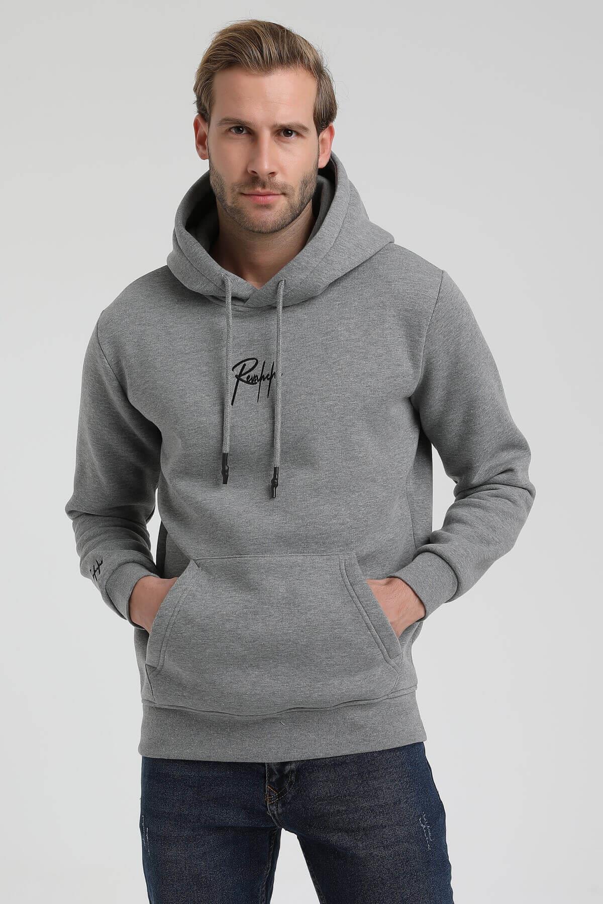 New World Polo Kapüşonlu Gri Slim Fit Hoodie 22FWM64034