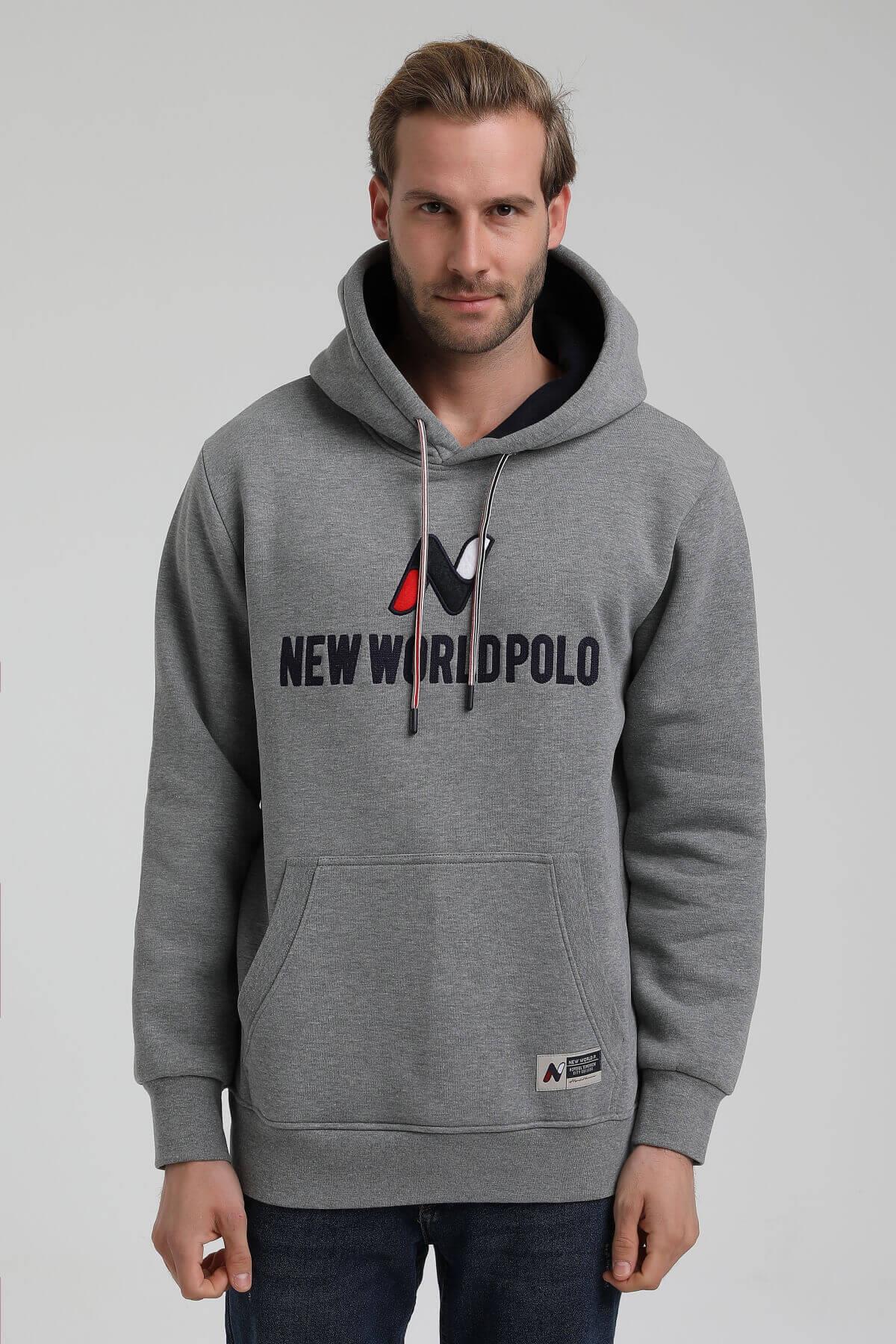 New World Polo Kapüşonlu Gri Slim Fit Hoodie 22FWM64032
