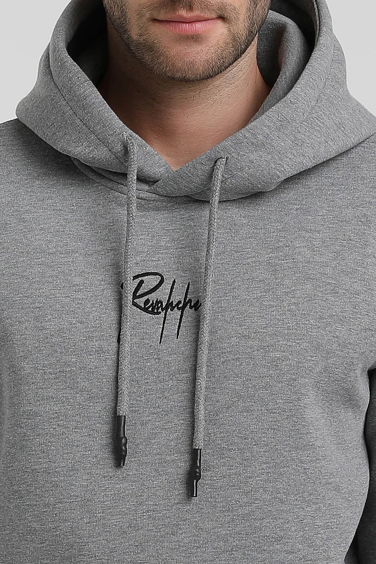 New World Polo Kapüşonlu Gri Slim Fit Hoodie 22FWM64034