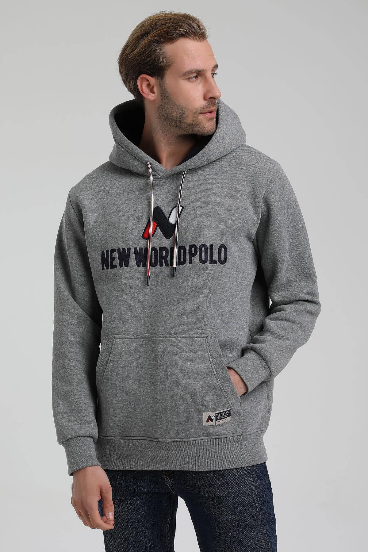 New World Polo Kapüşonlu Gri Slim Fit Hoodie 22FWM64032