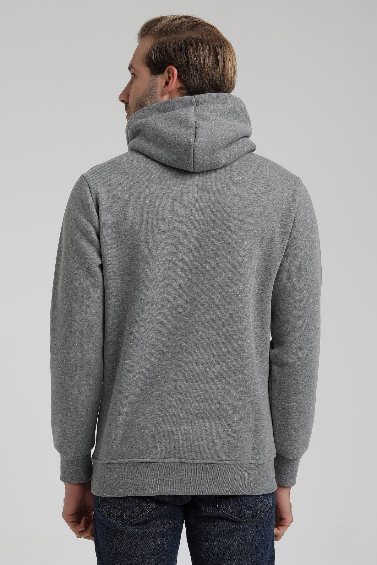 New World Polo Kapüşonlu Gri Slim Fit Hoodie 22FWM64031
