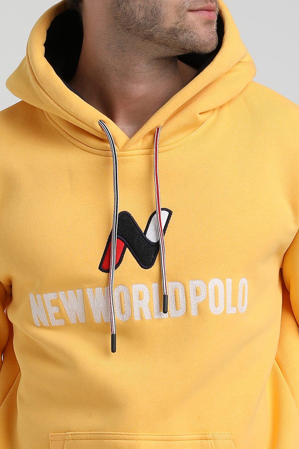 New World Polo Kapüşonlu Hardal Slim Fit Hoodie 22FWM64032