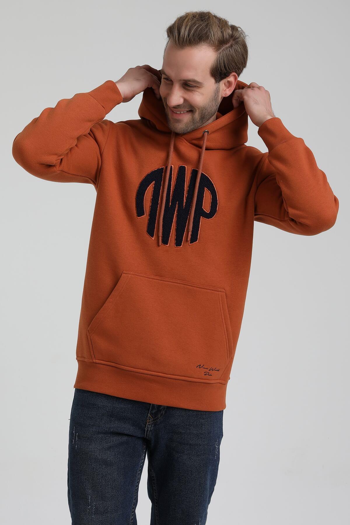 New World Polo Kapüşonlu Kiremit Slim Fit Hoodie 22FWM64037
