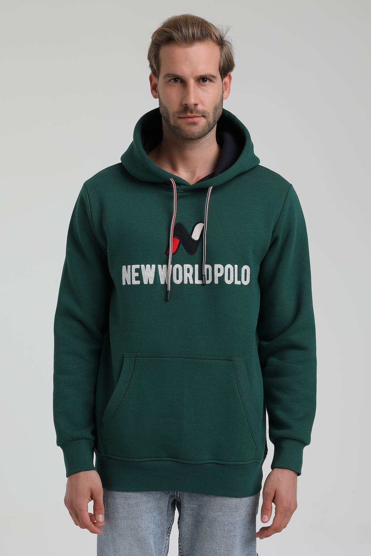 New World Polo Kapüşonlu Koyu Yeşil Slim Fit Hoodie 22FWM64032